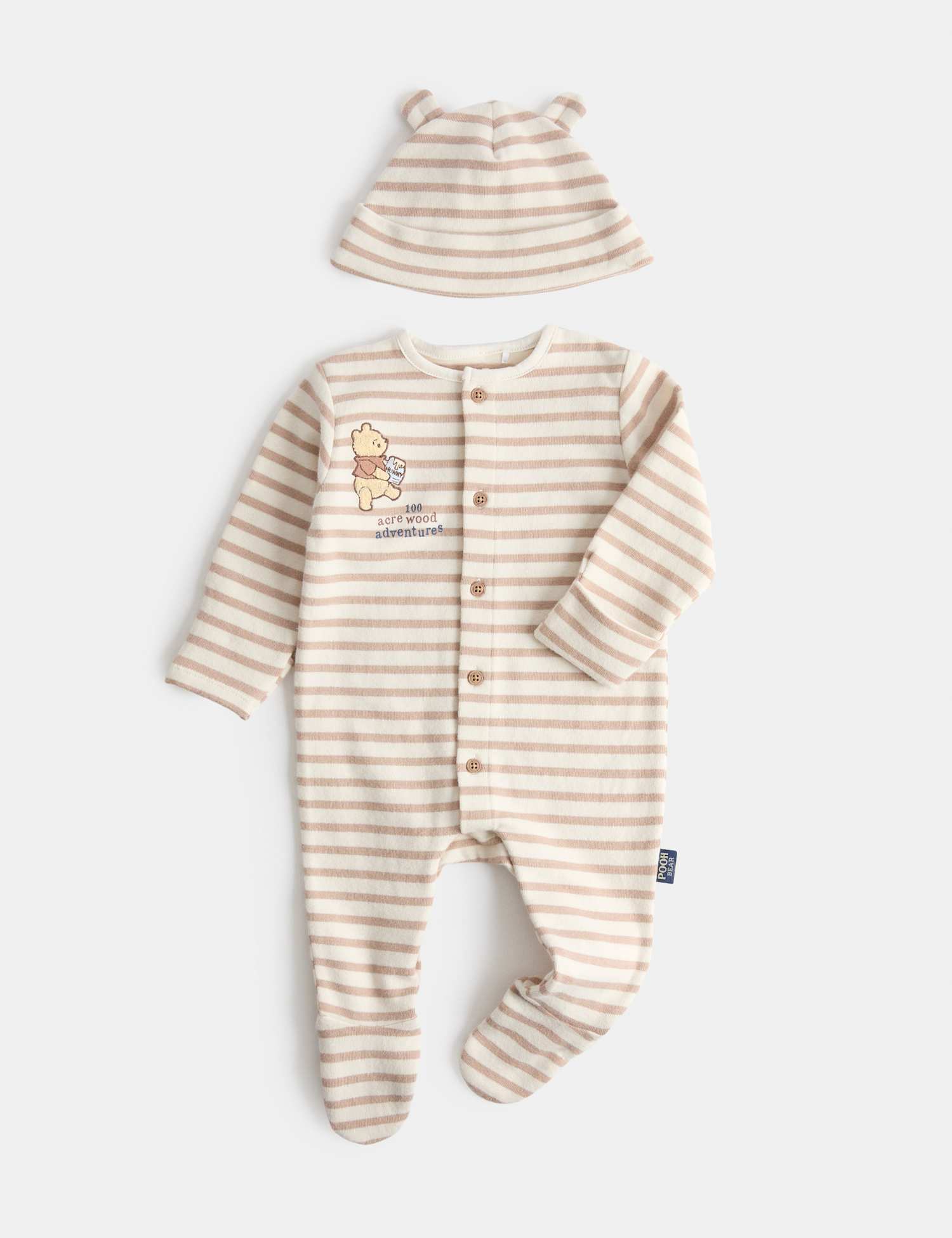 M&S Winnie the Pooh� Sleepsuit with Hat (7lbs - 12 Mths) Ivory