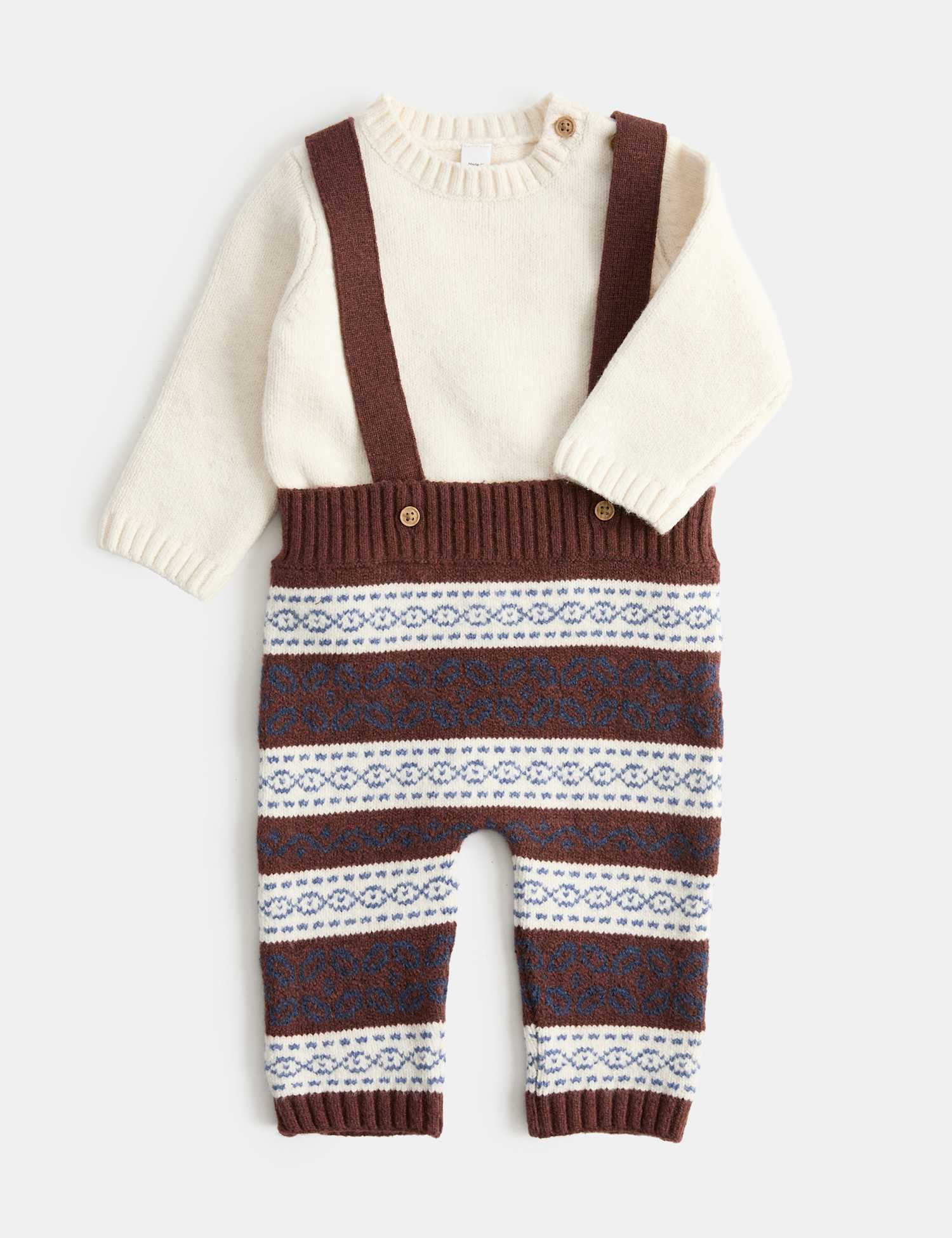M&S 2 Piece Cotton Rich Knitted Outfit (7lbs-12 Mths) Conker