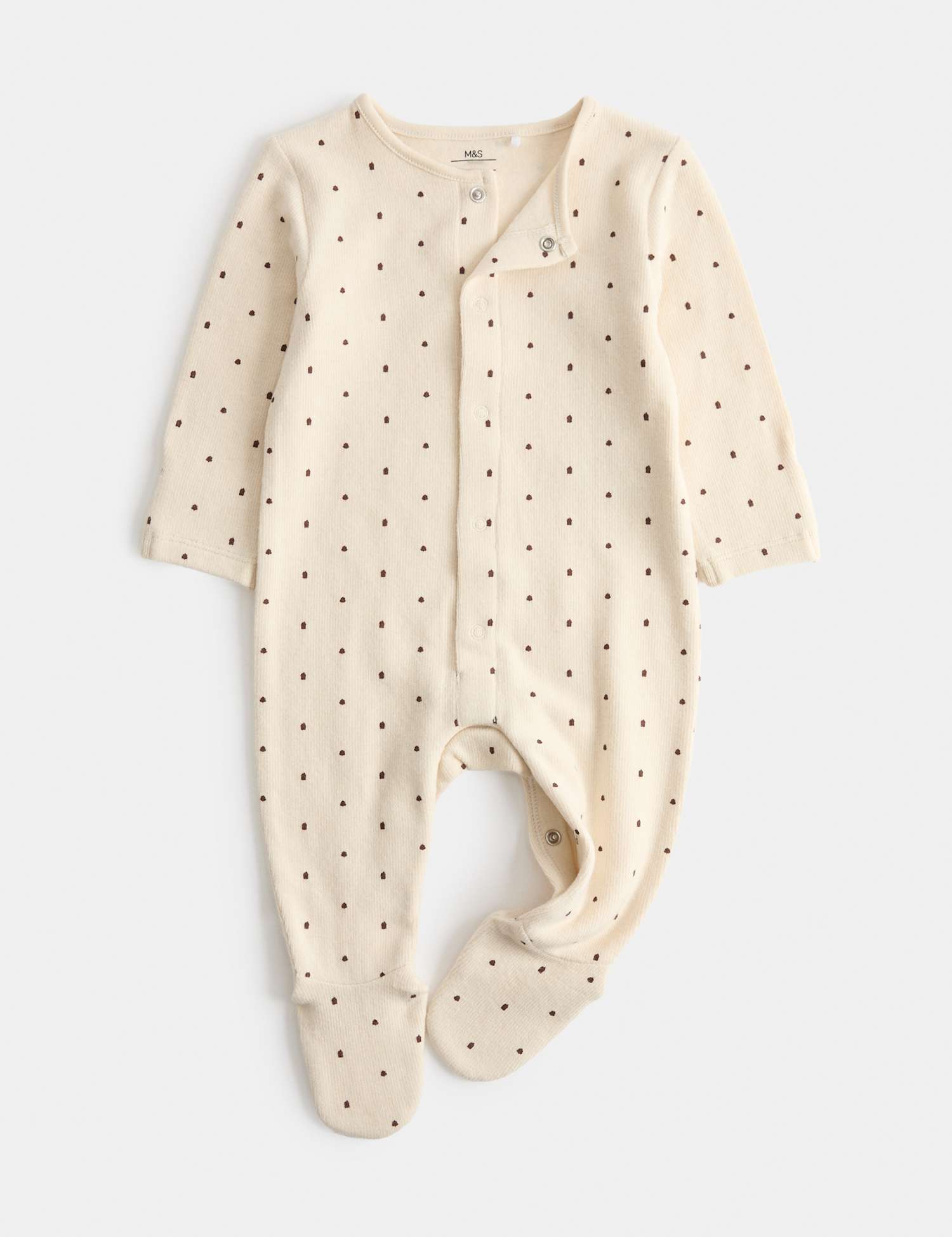M&S Cotton Blend Cosy Sleepsuit (7lbs - 1 yrs) Light Natural