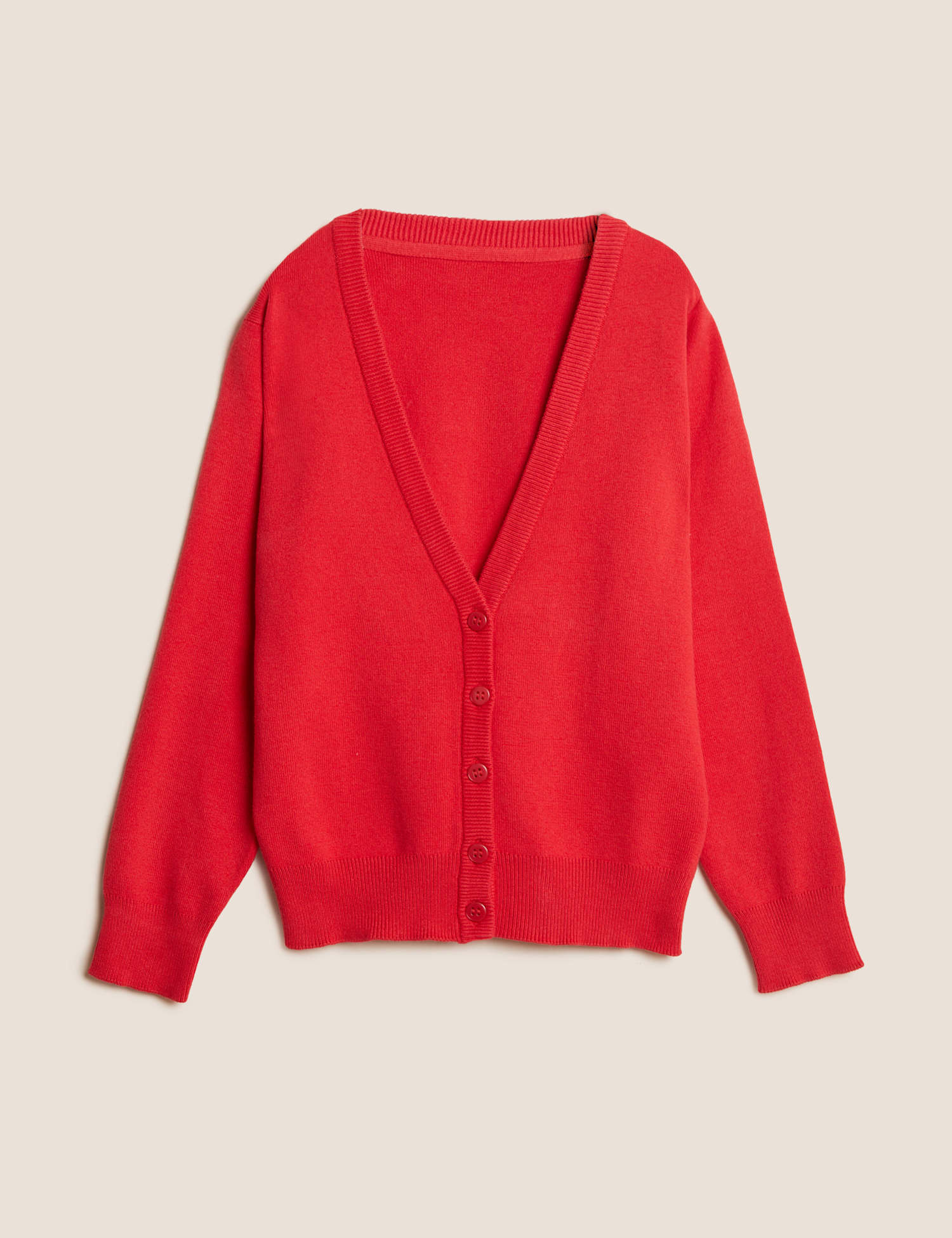 M&S School Girls' Cotton Rich StayNew� Cardigan (3-18 Yrs) Red