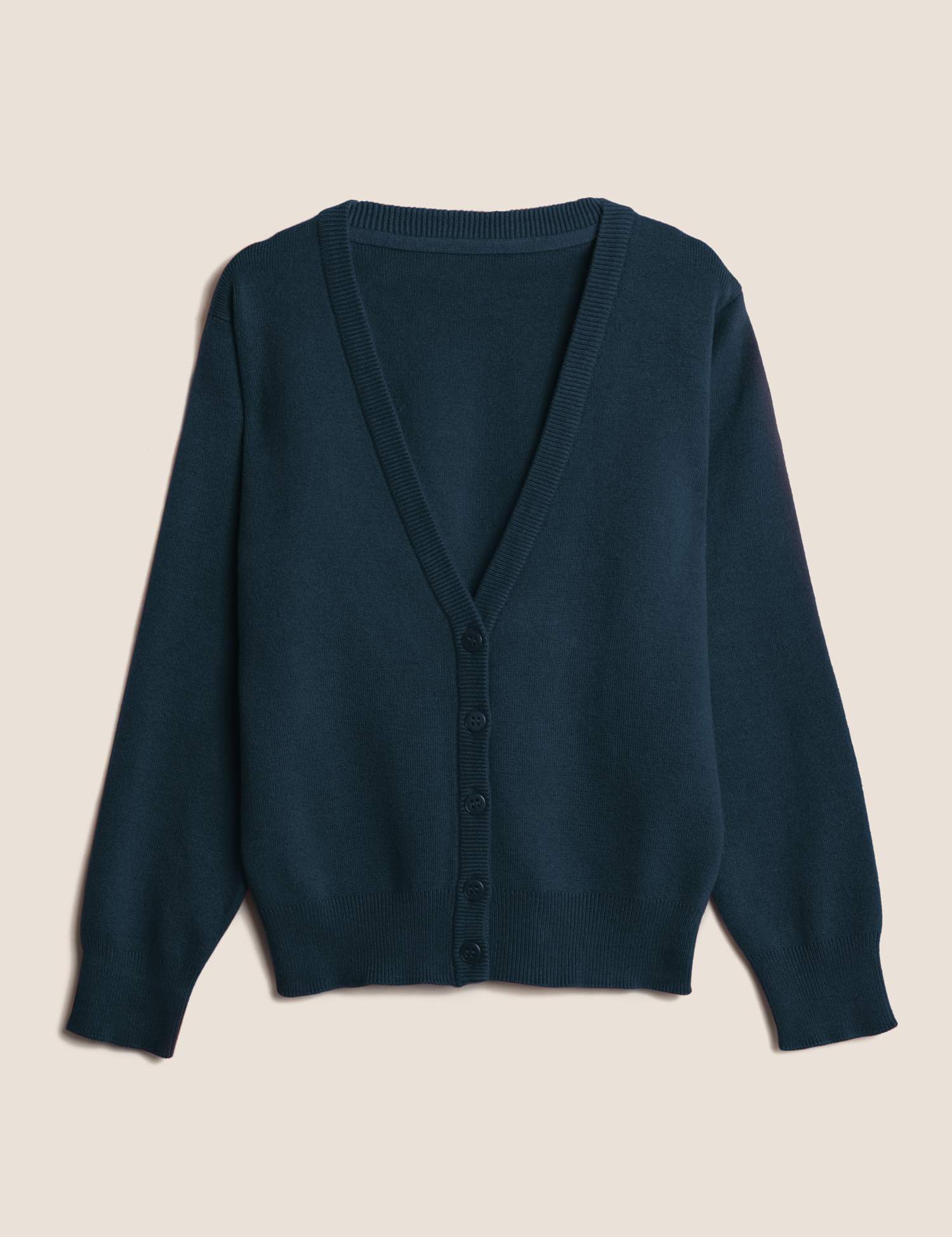 M&S School Girls' Cotton Rich StayNew� Cardigan (3-18 Yrs) Navy