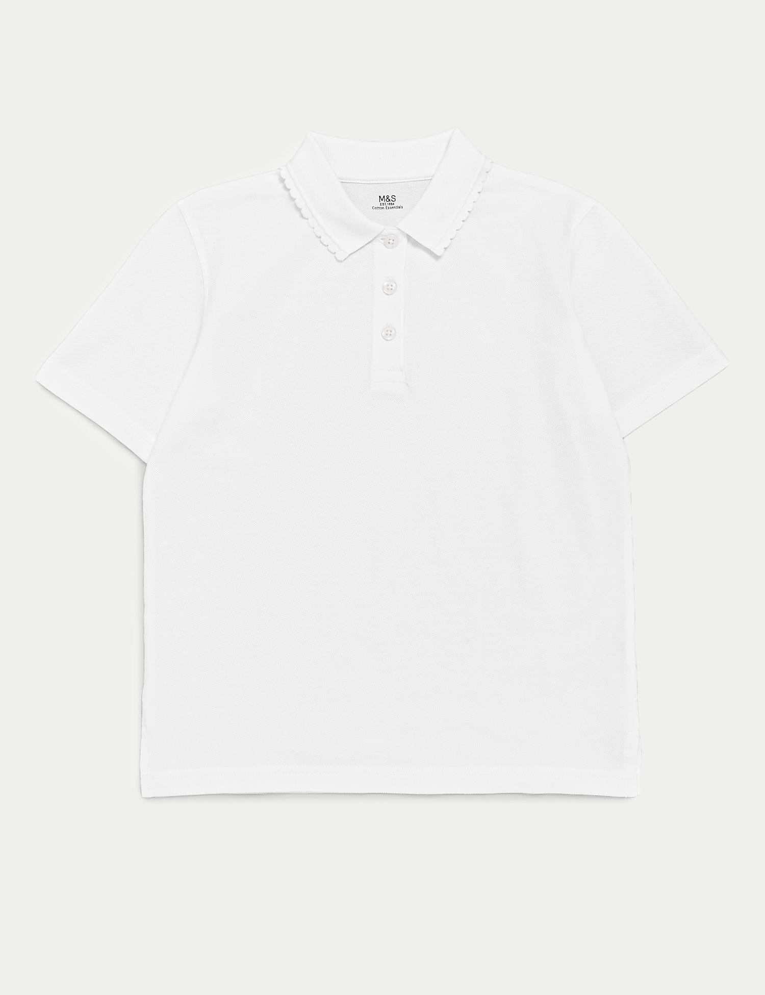 M&S School Girls' Pure Cotton Polo Shirt (2-18 Yrs) White