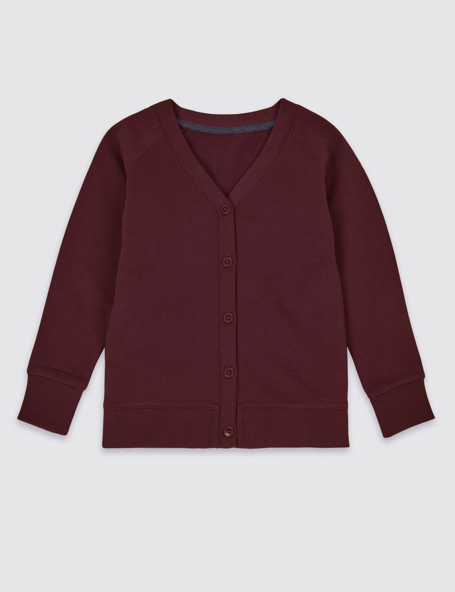 M&S Cotton Sweat School Cardigan with StayNEW� (2-16 Yrs) Burgundy