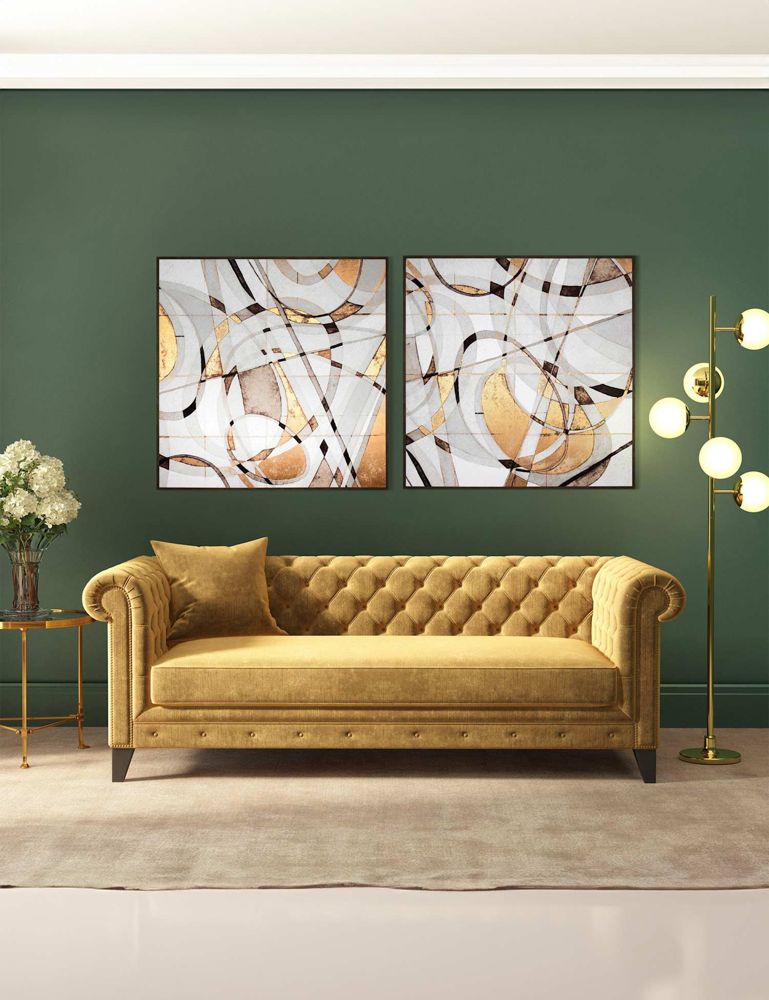 Gallery Direct Set of 2 Kaleidoscope Square Framed Art Brown