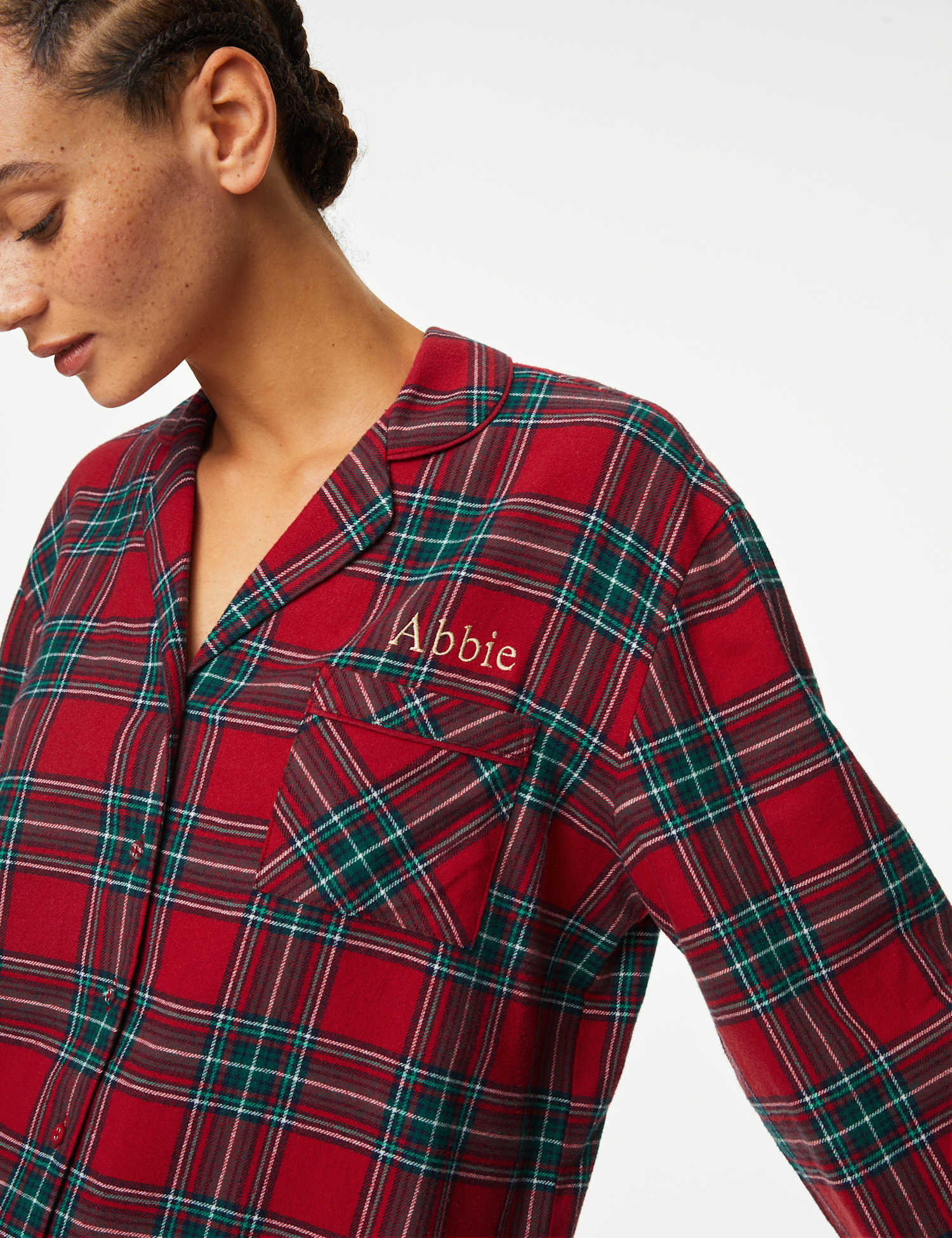 M&S Personalised Women's Checked Pyjama Set Red Mix