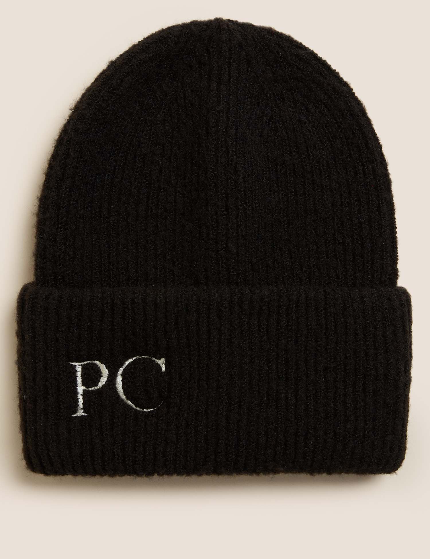 M&S Personalised Women's Rib Beanie Hat Black