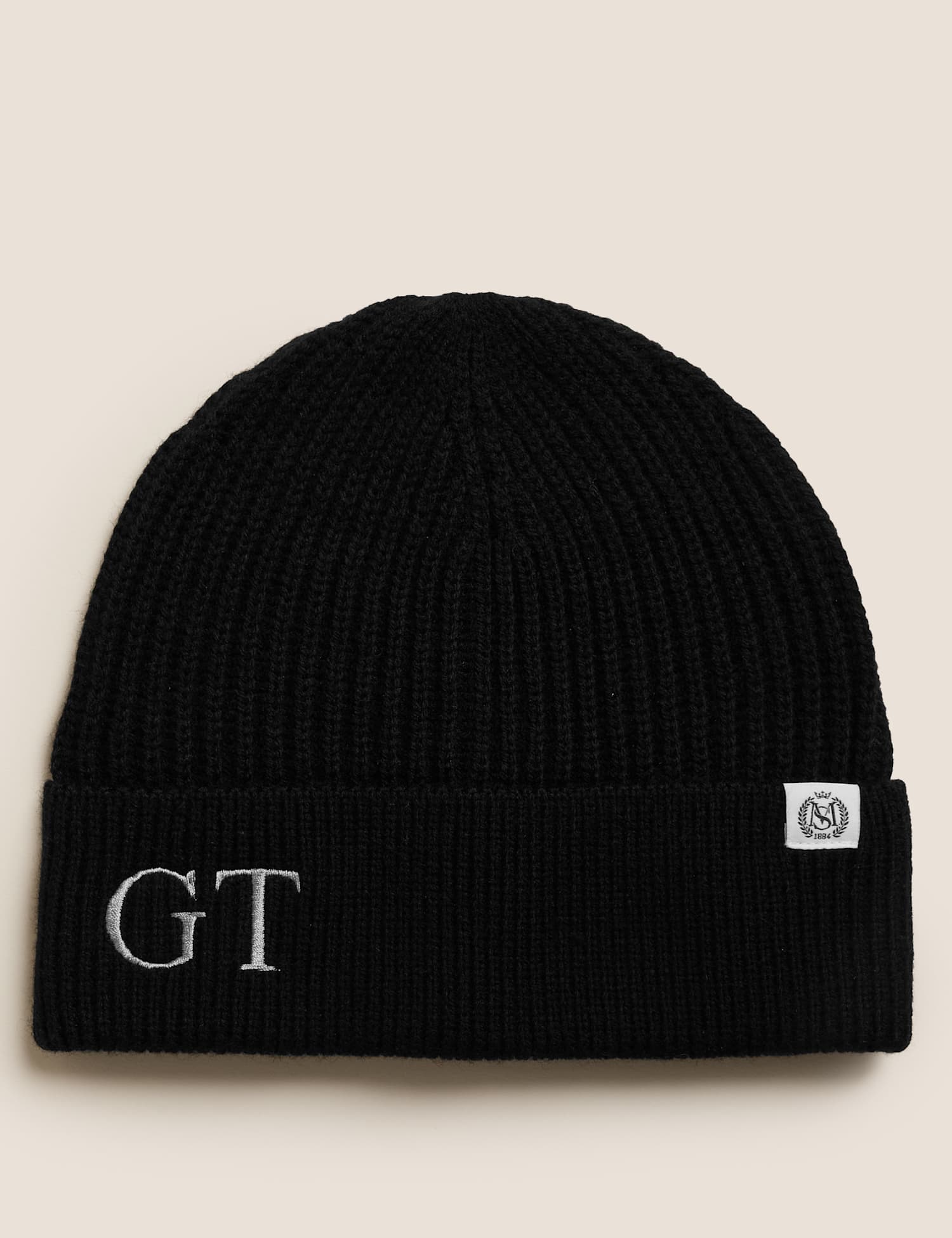 M&S Personalised Men's Rib Beanie Hat Black