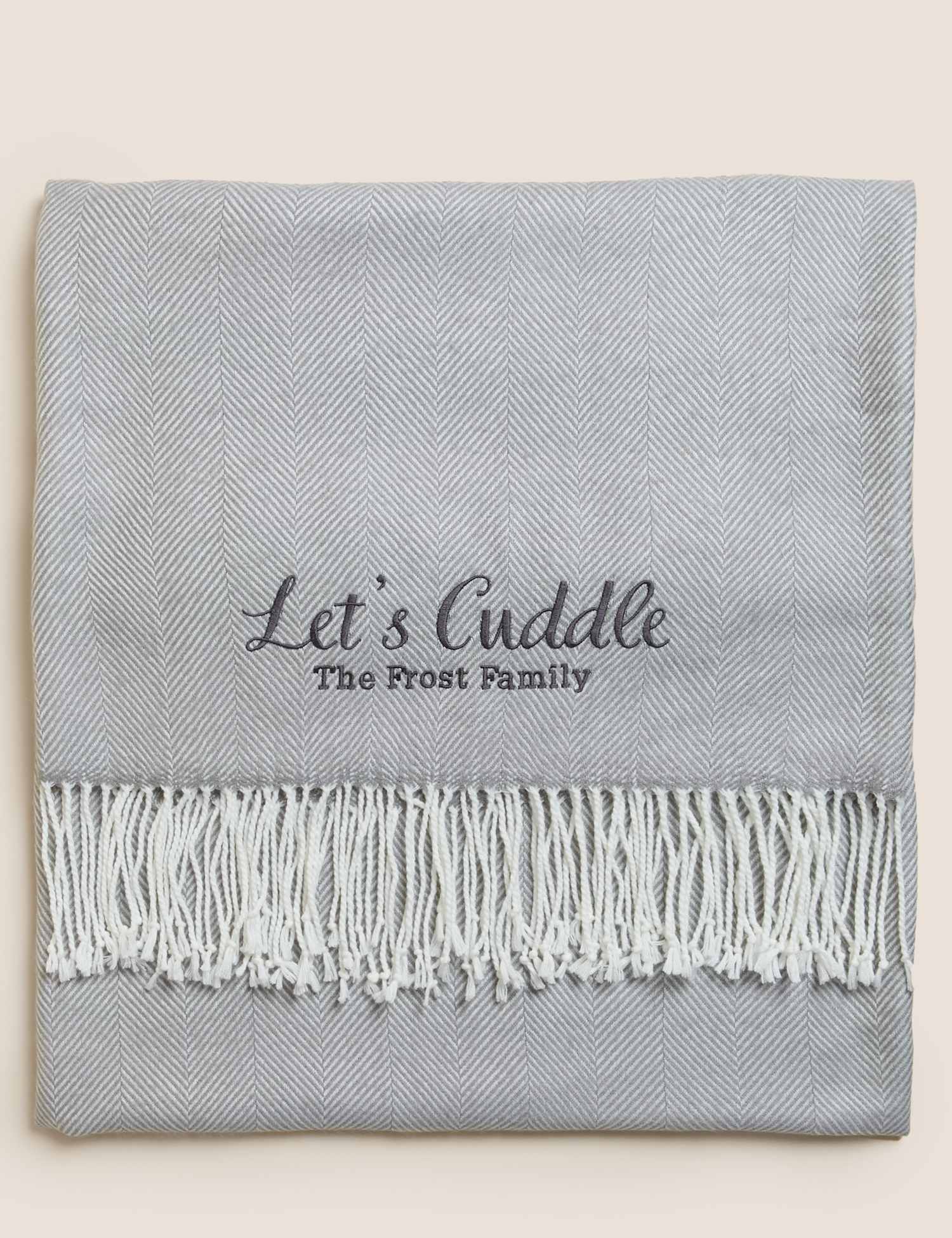 M&S Personalised Herringbone Throw Light Grey