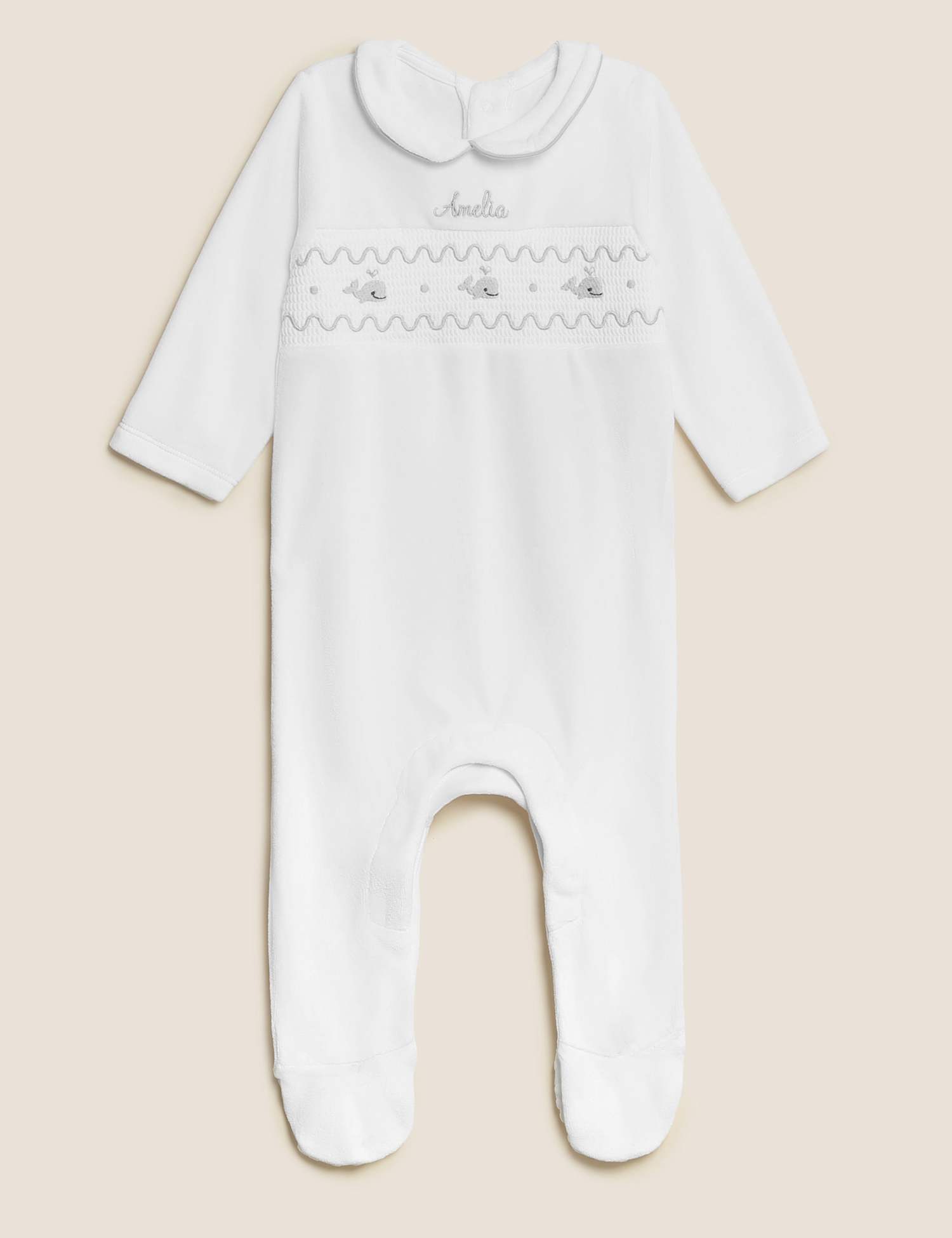 M&S Personalised Kids' Animal Sleepsuit (7lbs-12 Mths) White
