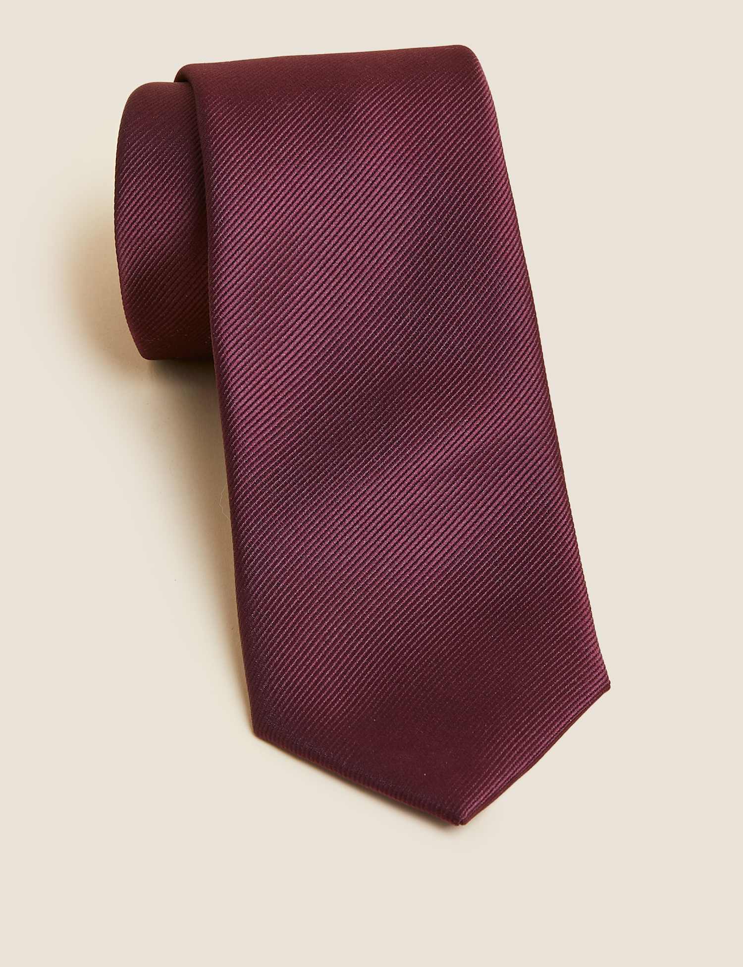 M&S Personalised Slim Textured Tie Burgundy