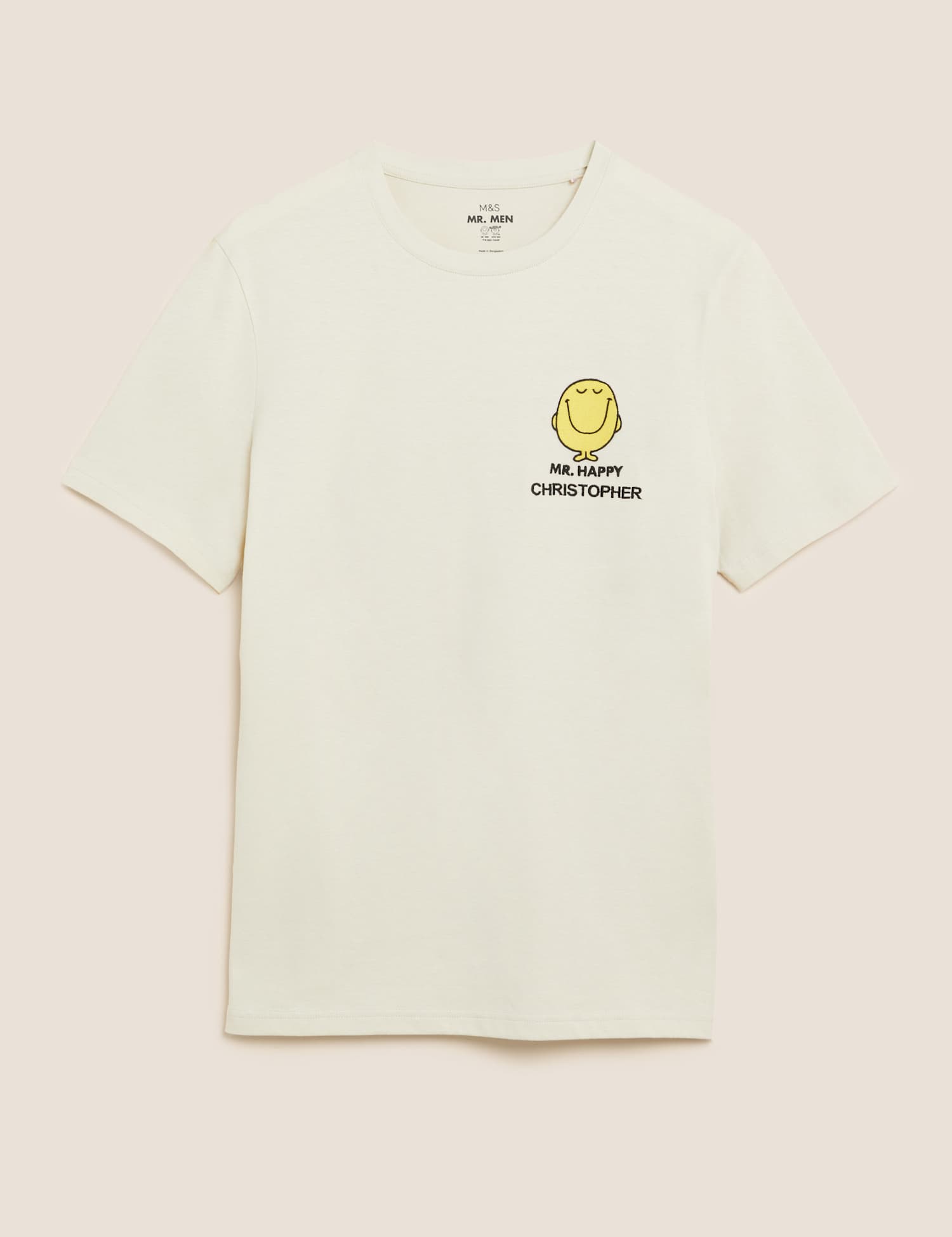 M&S Personalised Pure Cotton Mr Happy� T-Shirt Ecru