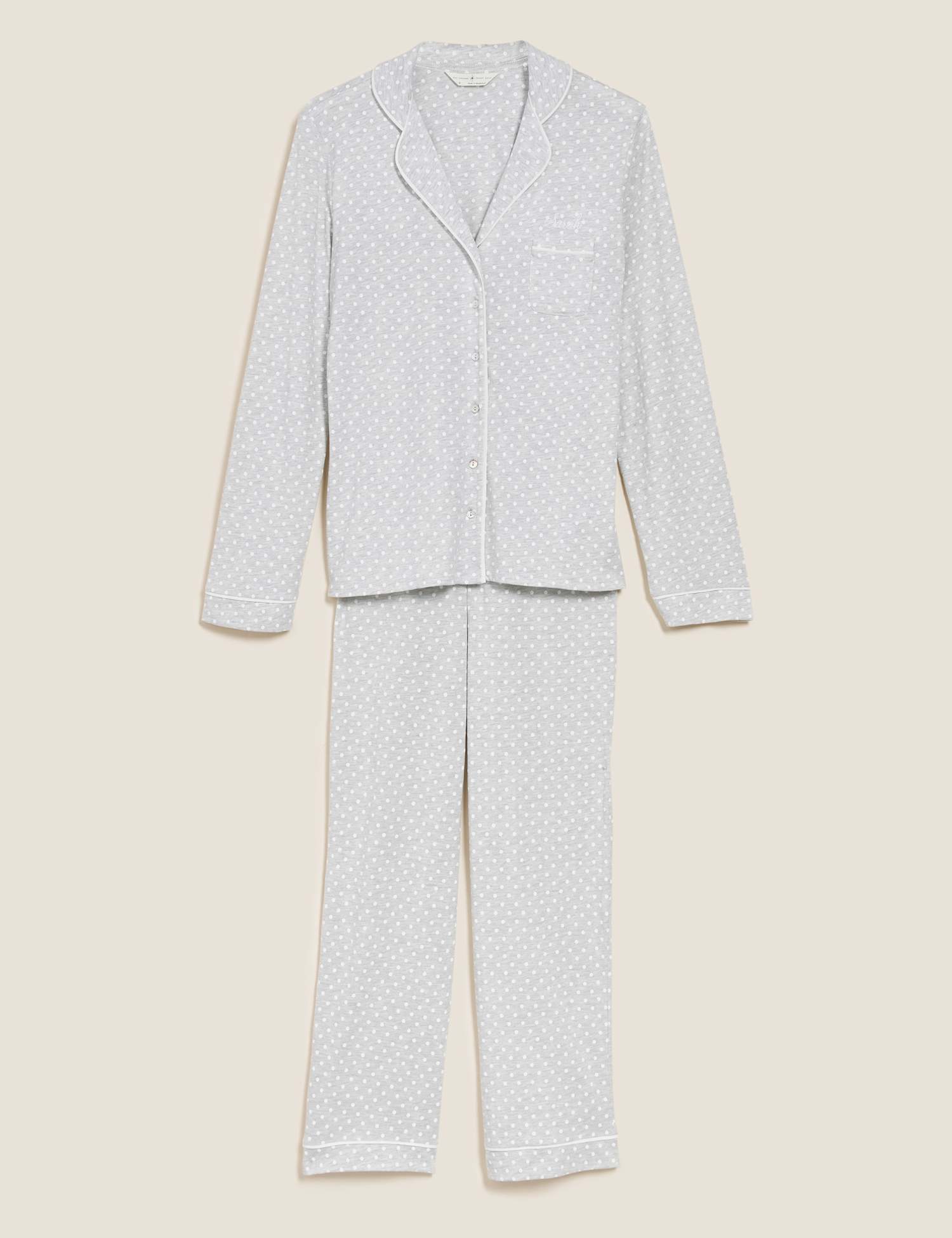 M&S Personalised Women's Cotton Modal Pyjamas Grey Marl