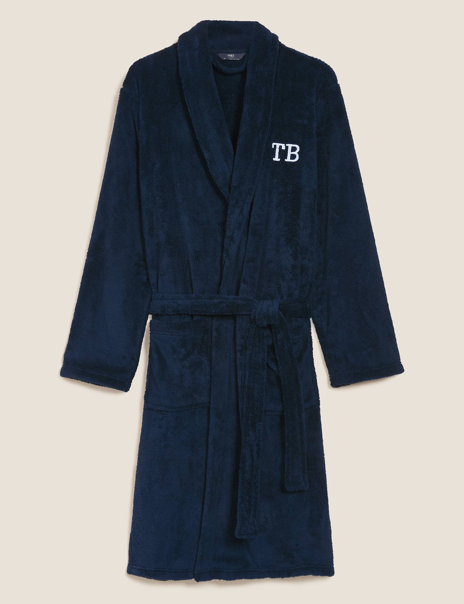 M&S Personalised Men's Supersoft Dressing Gown Dark Navy