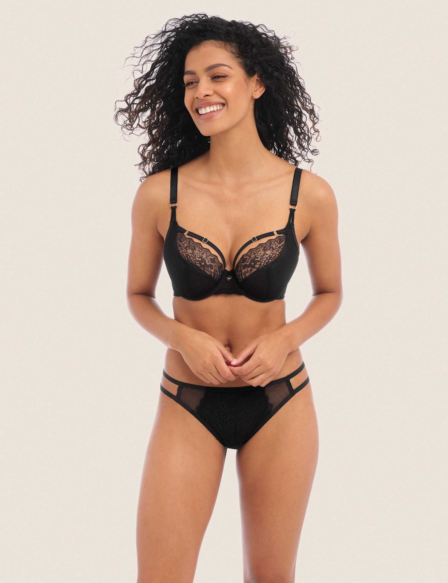 Freya Temptress Lace Trim Wired Plunge Bra C-G Black