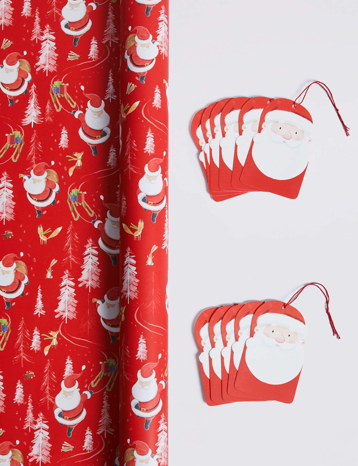 M&S Santa Jumbo Christmas Wrapping Paper 14m & 12 Gift Tags Red