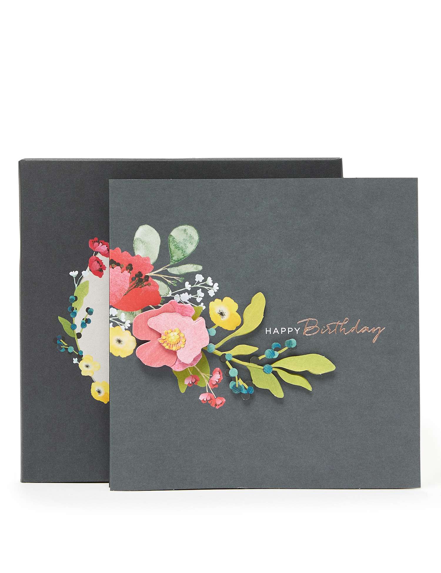 M&S Boxed 3D Floral Design Birthday Card No Colour