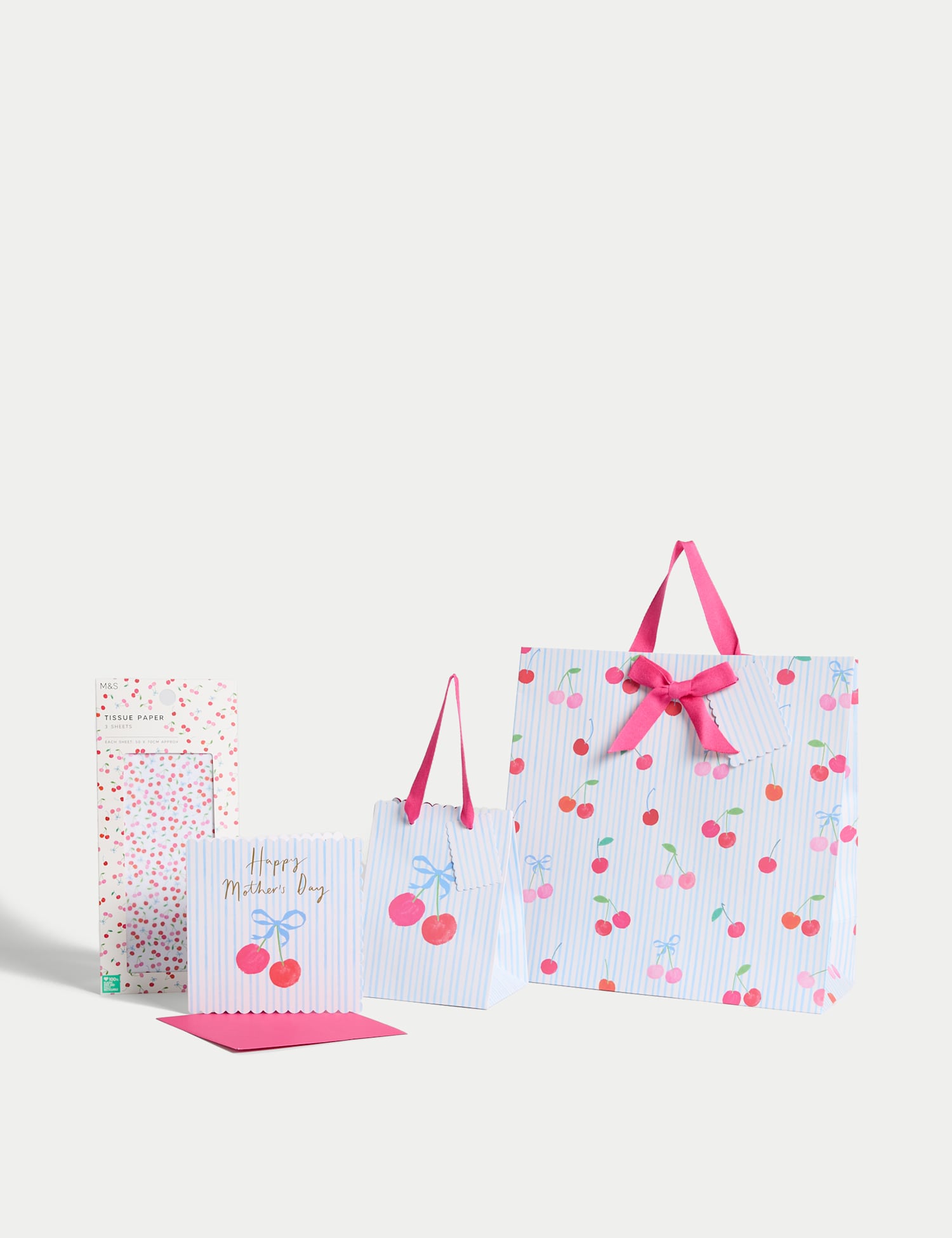 M&S Cherry Gift Wrap Set with Mother's Day Card Bags & Tissue No Colour