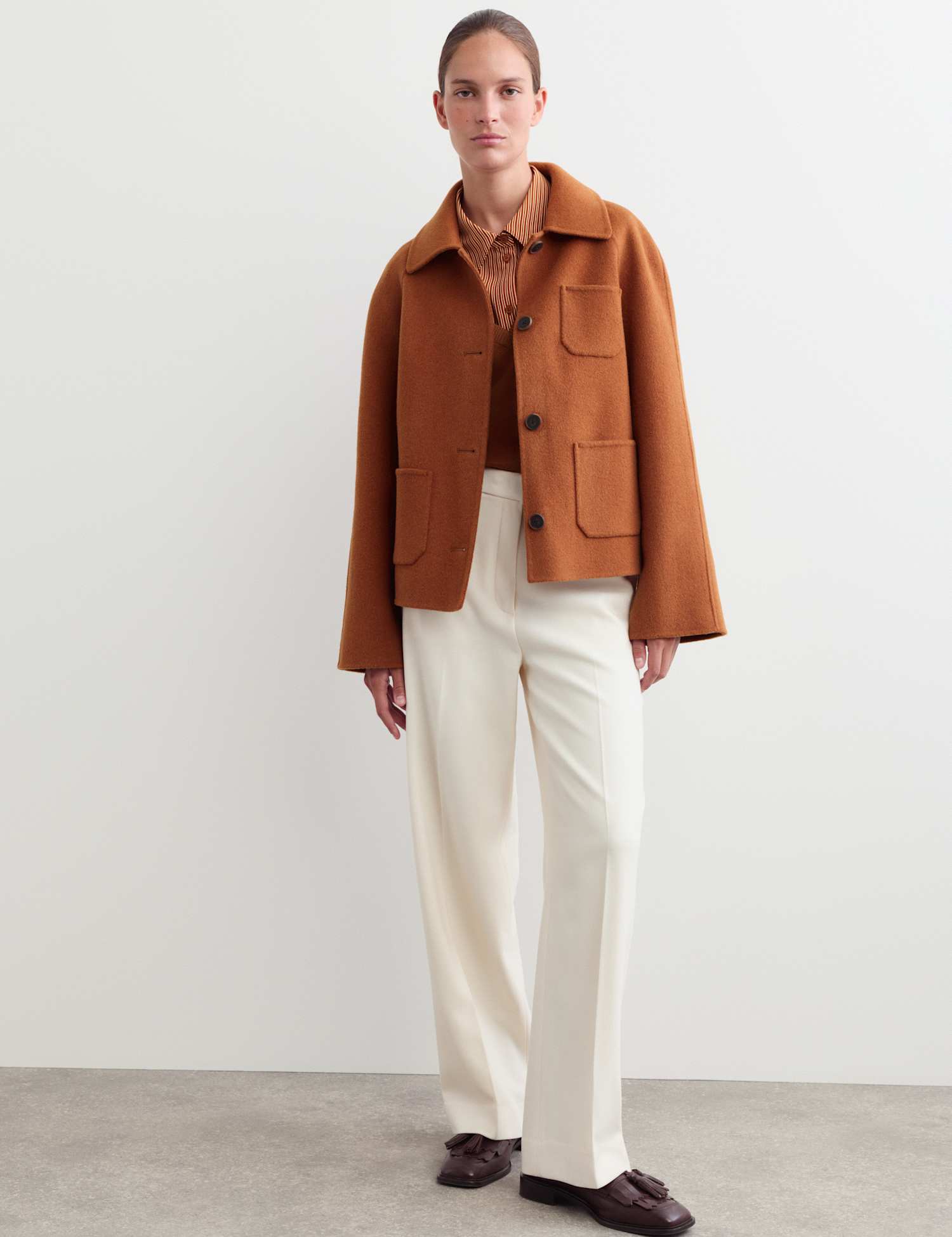 JAEGER Double Faced Wool Collared Short Jacket Copper
