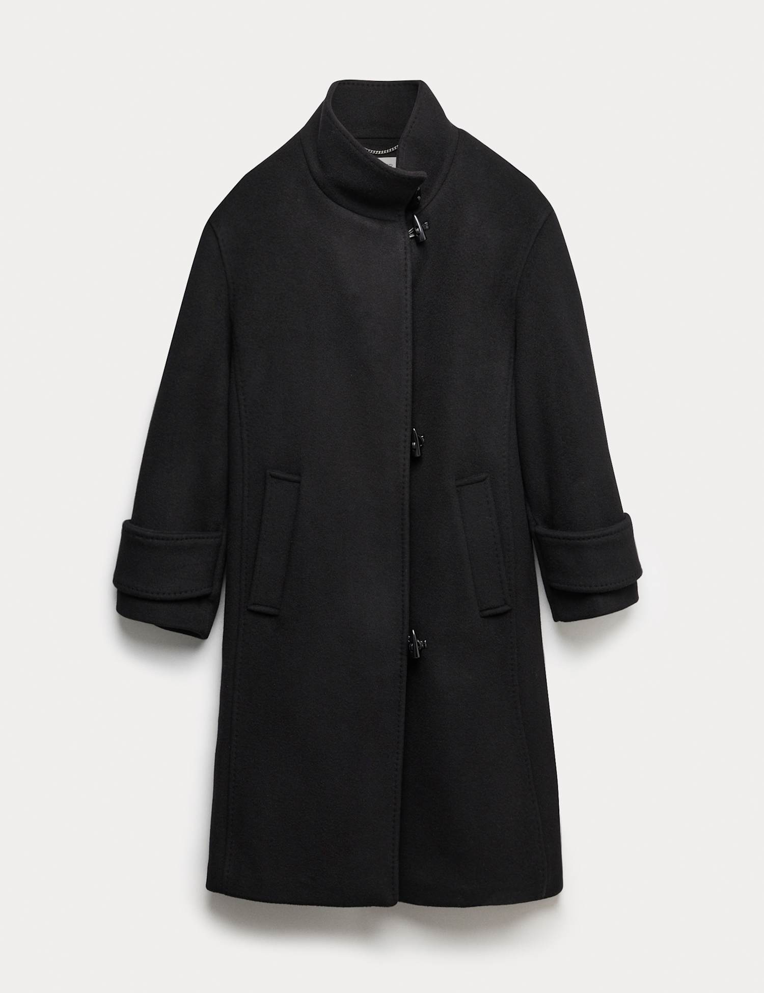 JAEGER Pure Wool Funnel Neck Duffle Coat Black