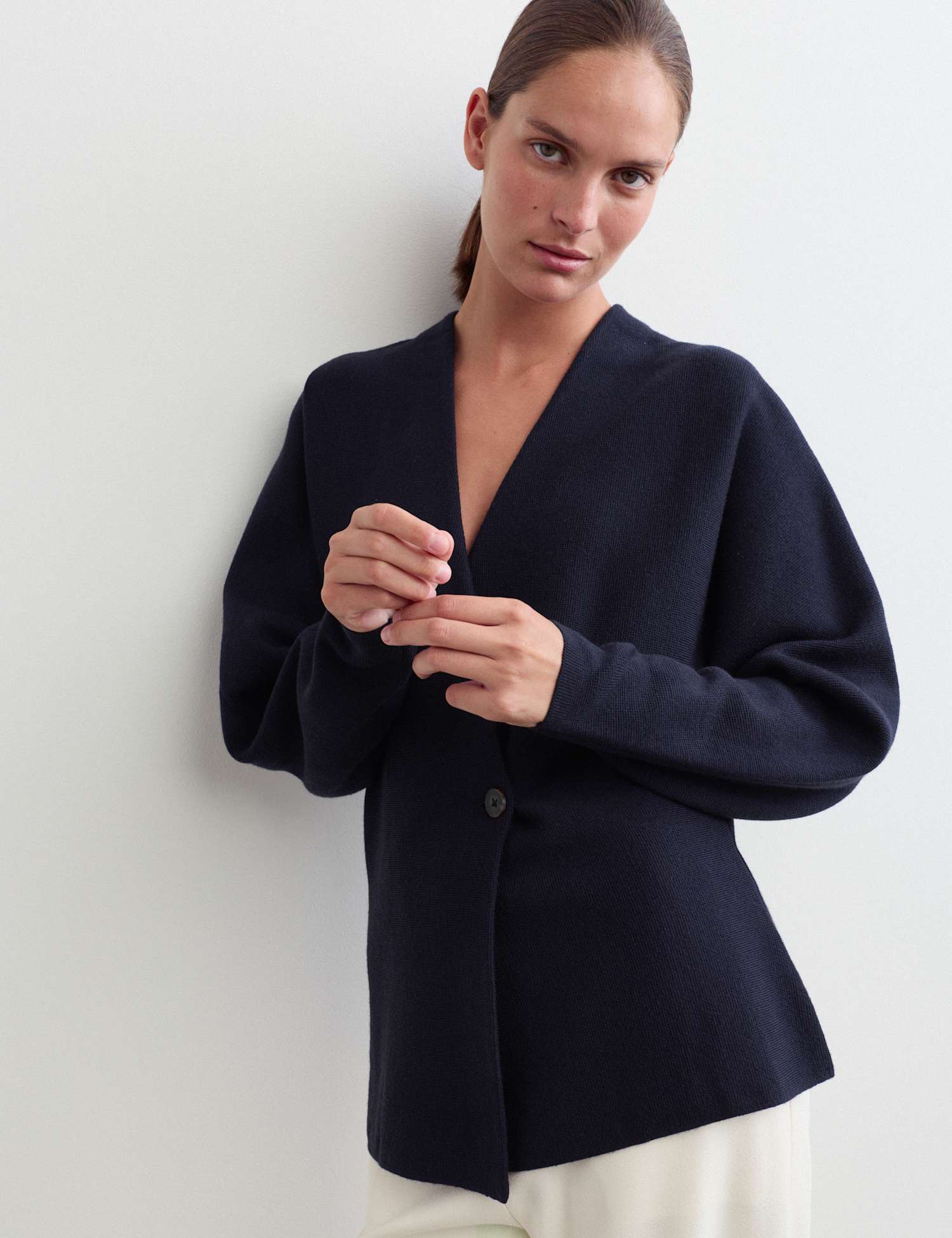 JAEGER Pure Merino Wool Wrap Cardigan Navy