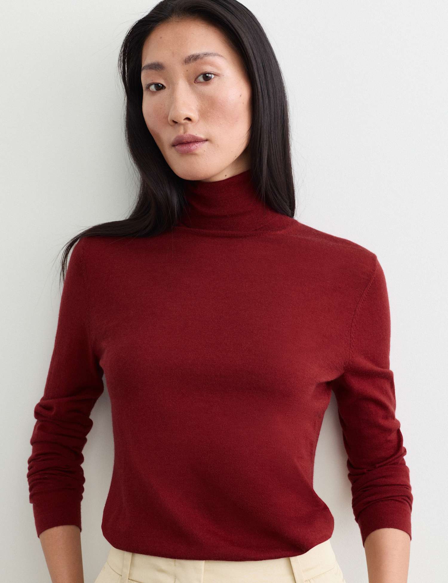 JAEGER Wool with Cashmere Roll Neck Jumper Rosewood