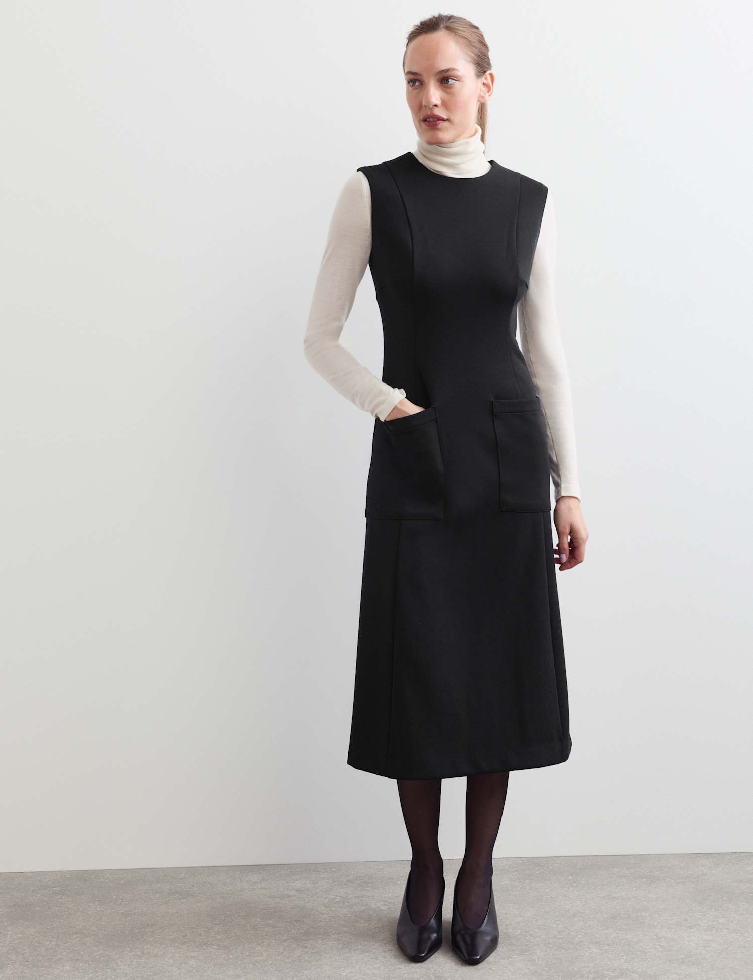 JAEGER Wool Blend Midi Column Dress Black