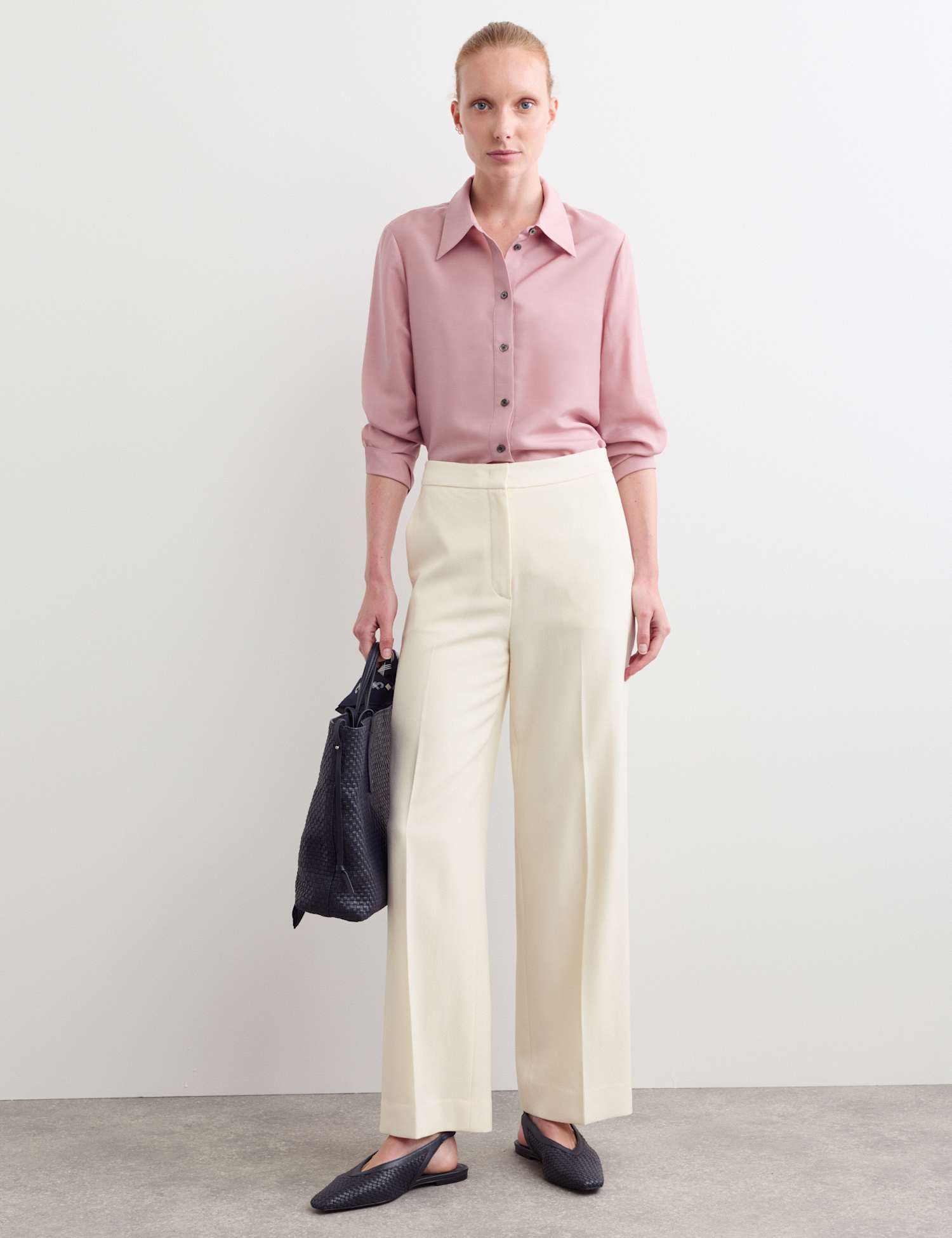 JAEGER Pure Wool Crepe Wide Leg Trousers Ivory