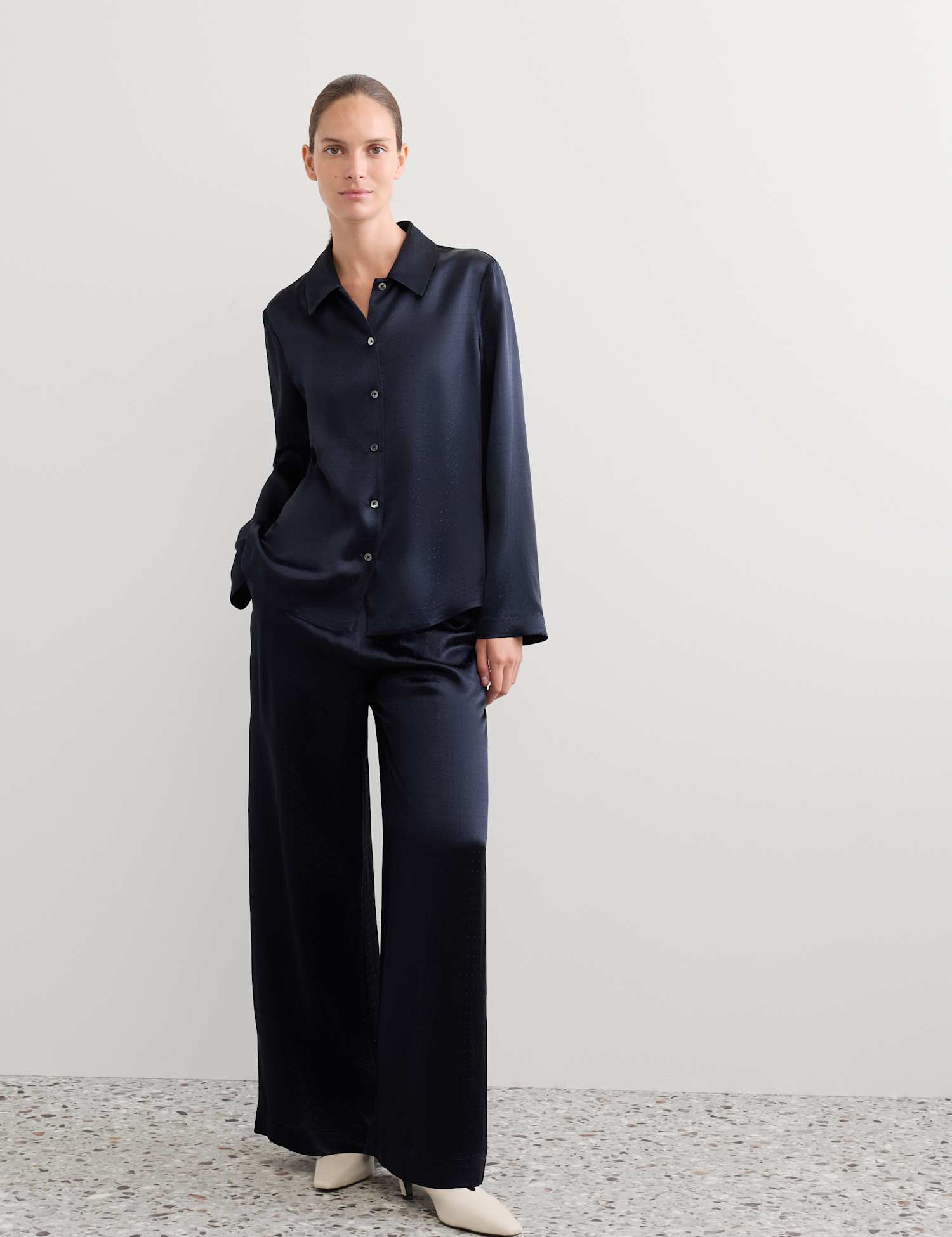 JAEGER Jacquard Wide Leg Trousers Navy