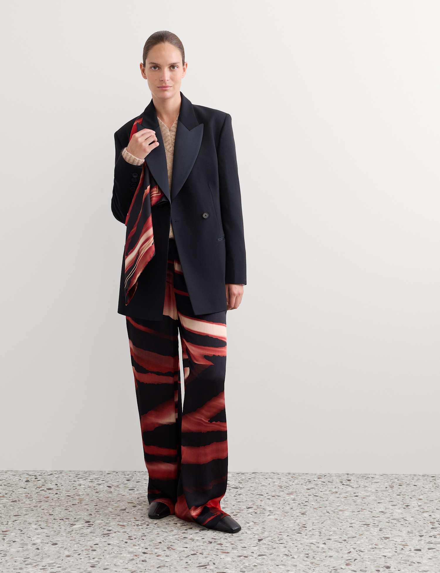 JAEGER Printed Wide Leg Trousers Red Mix