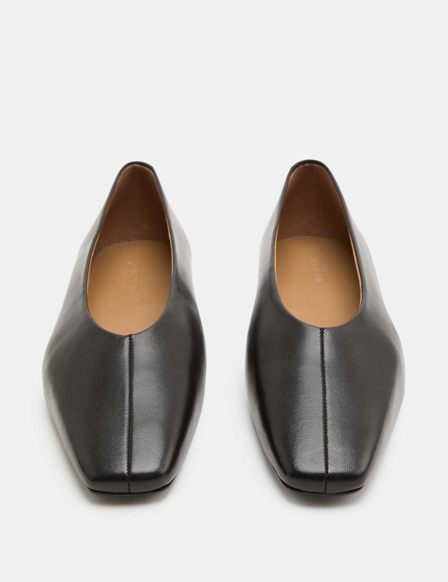 JAEGER Leather Flat Square Toe Ballet Pumps Black