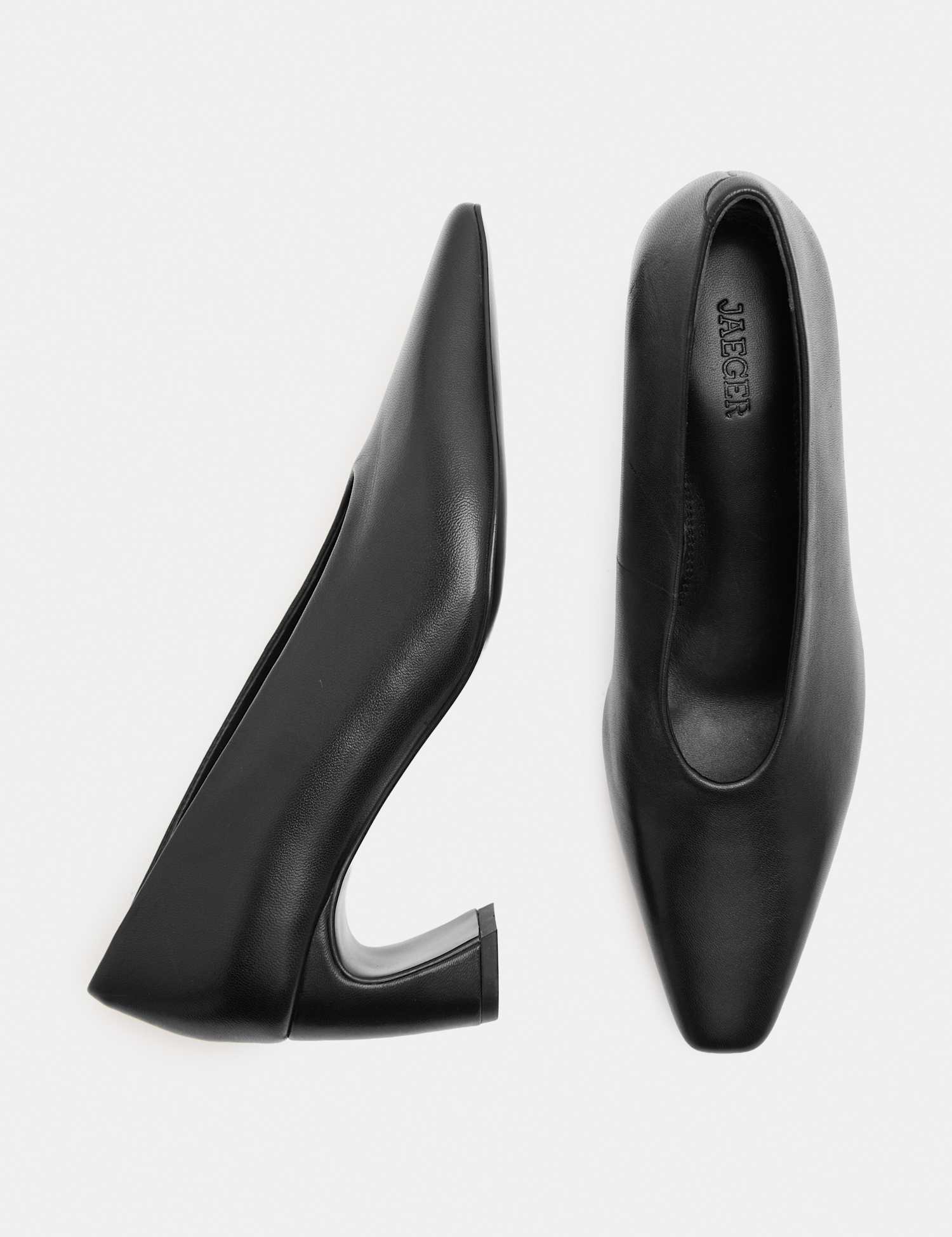 JAEGER Leather Block Heel Pointed Court Shoes Black