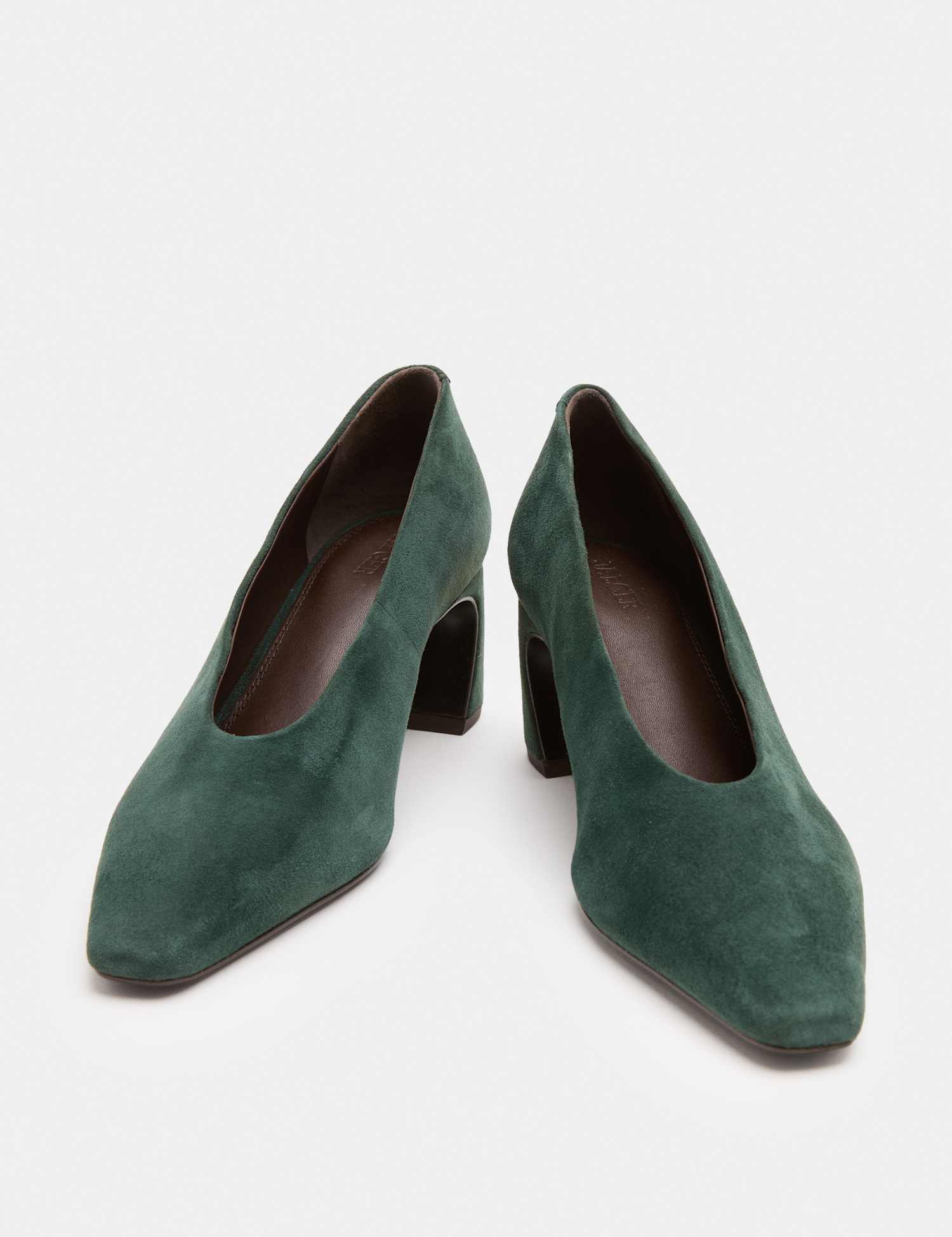 JAEGER Suede Block Heel Pointed Court Shoes Dark Green