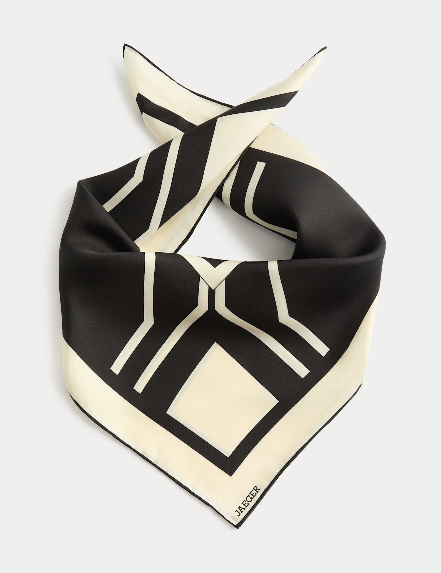 JAEGER Pure Silk Geometric Scarf Black/White