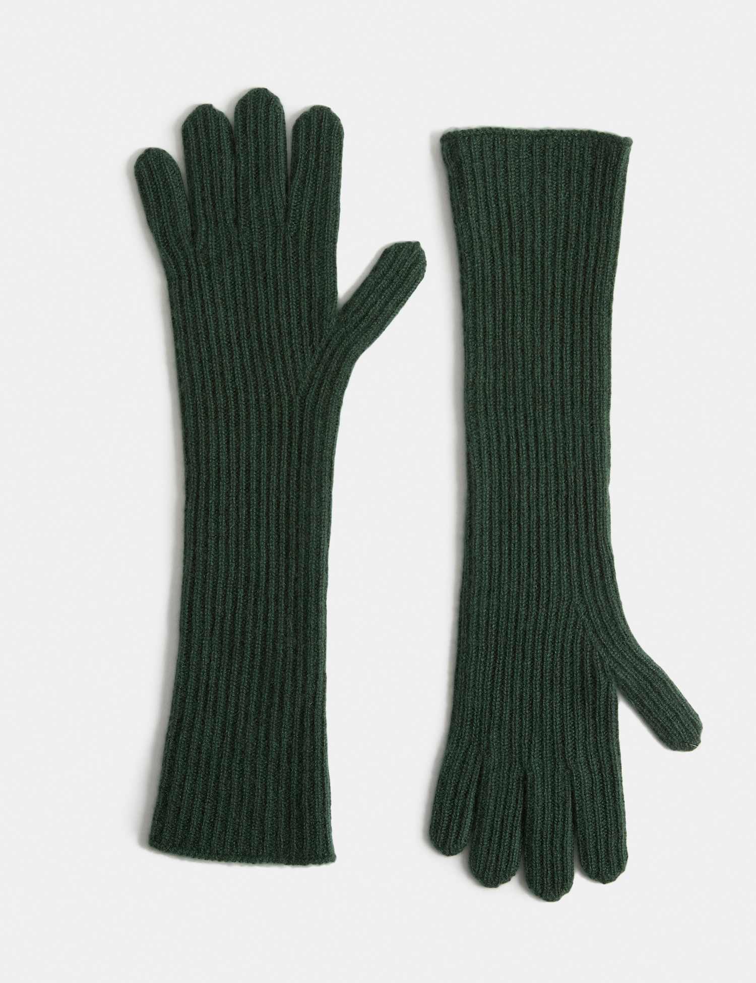 JAEGER Knitted Stitch Detail Gloves Dark Green