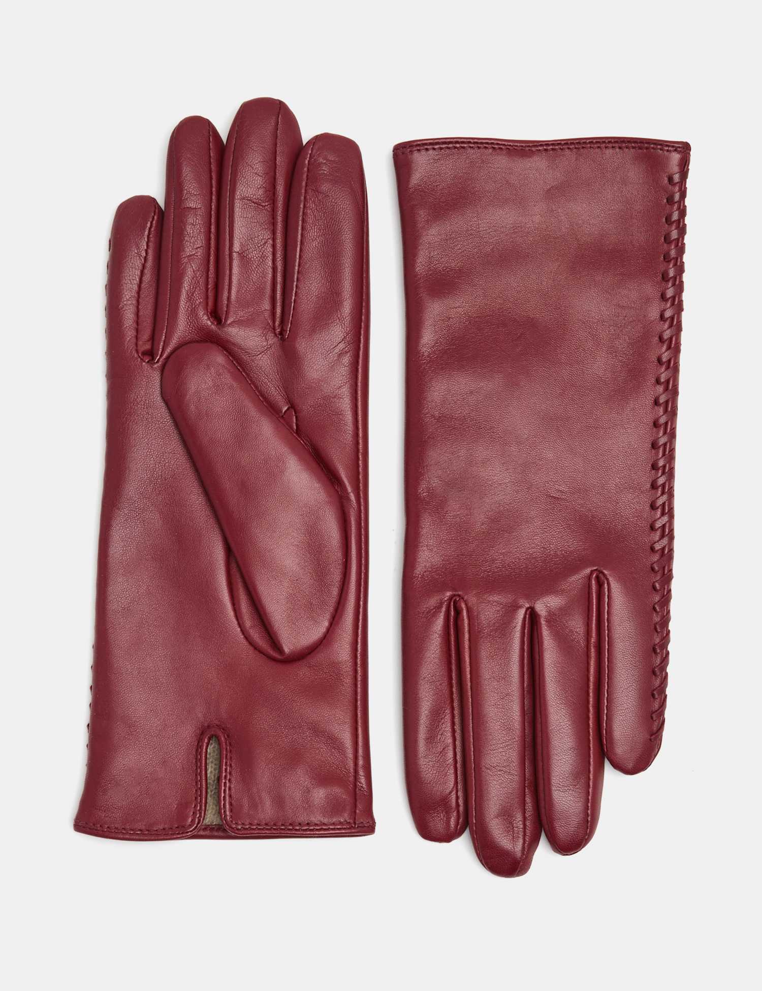 JAEGER Leather Stitch Detail Cashmere Lined Gloves Red