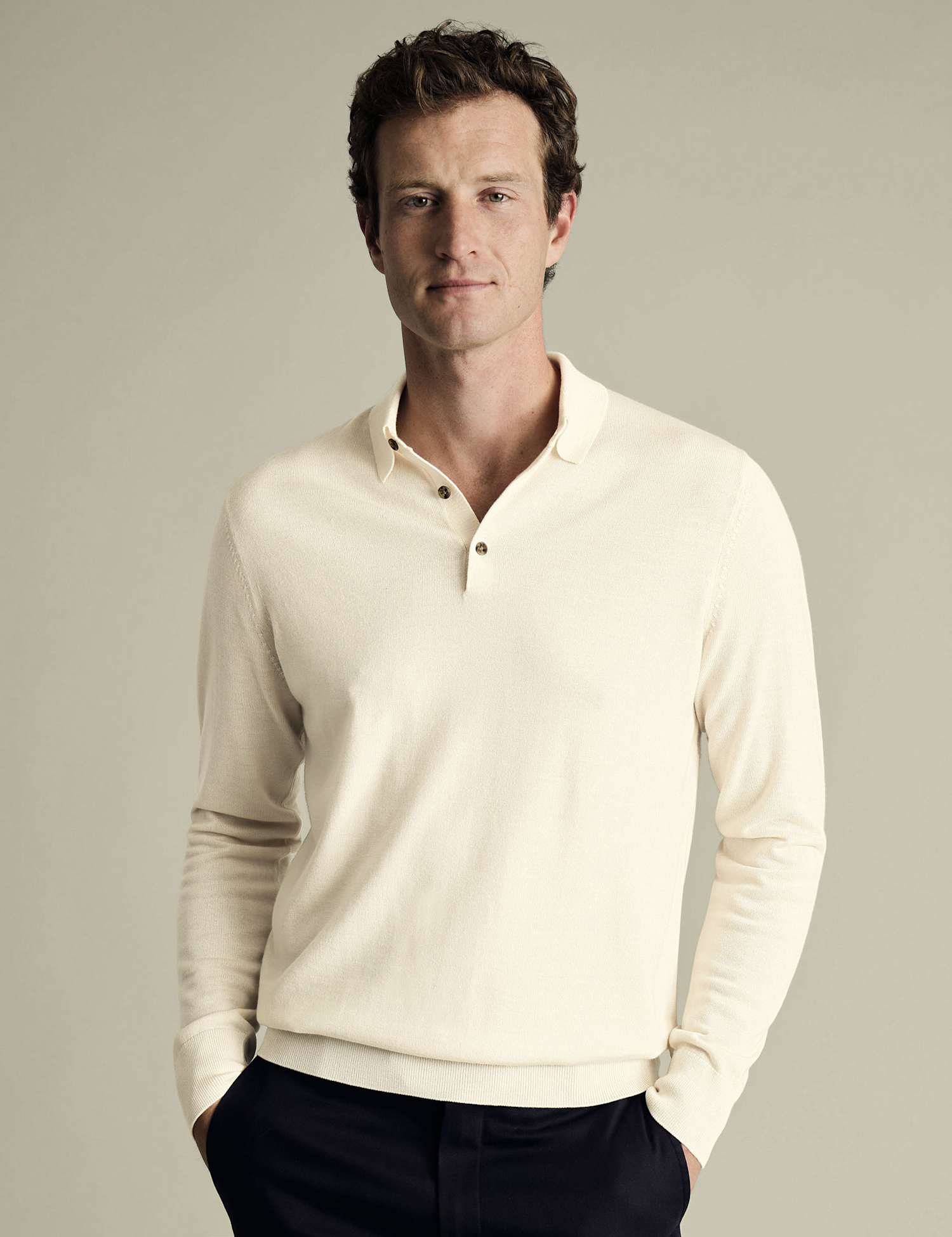 Charles Tyrwhitt Pure Merino Wool Polo Neck Jumper Cream