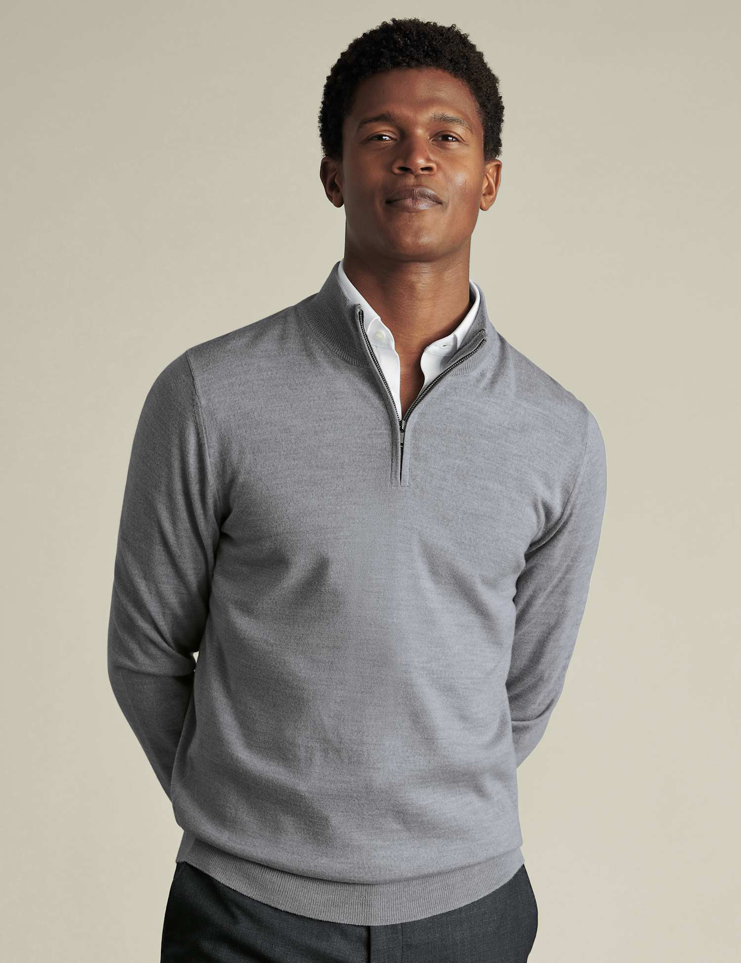 Charles Tyrwhitt Pure Merino Wool Half Zip Jumper Light Grey