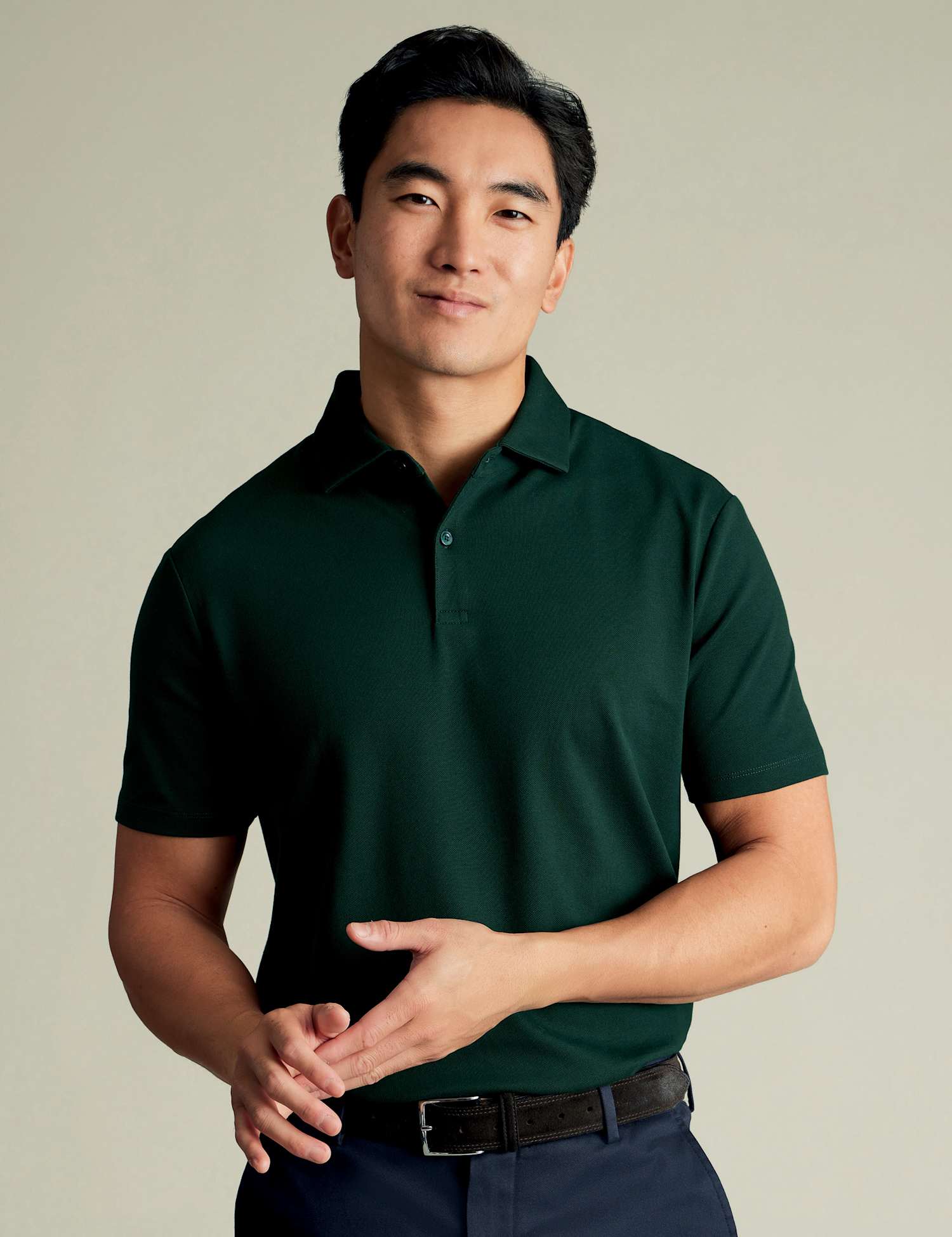 Charles Tyrwhitt Cotton Rich Pique Polo Shirt Dark Green