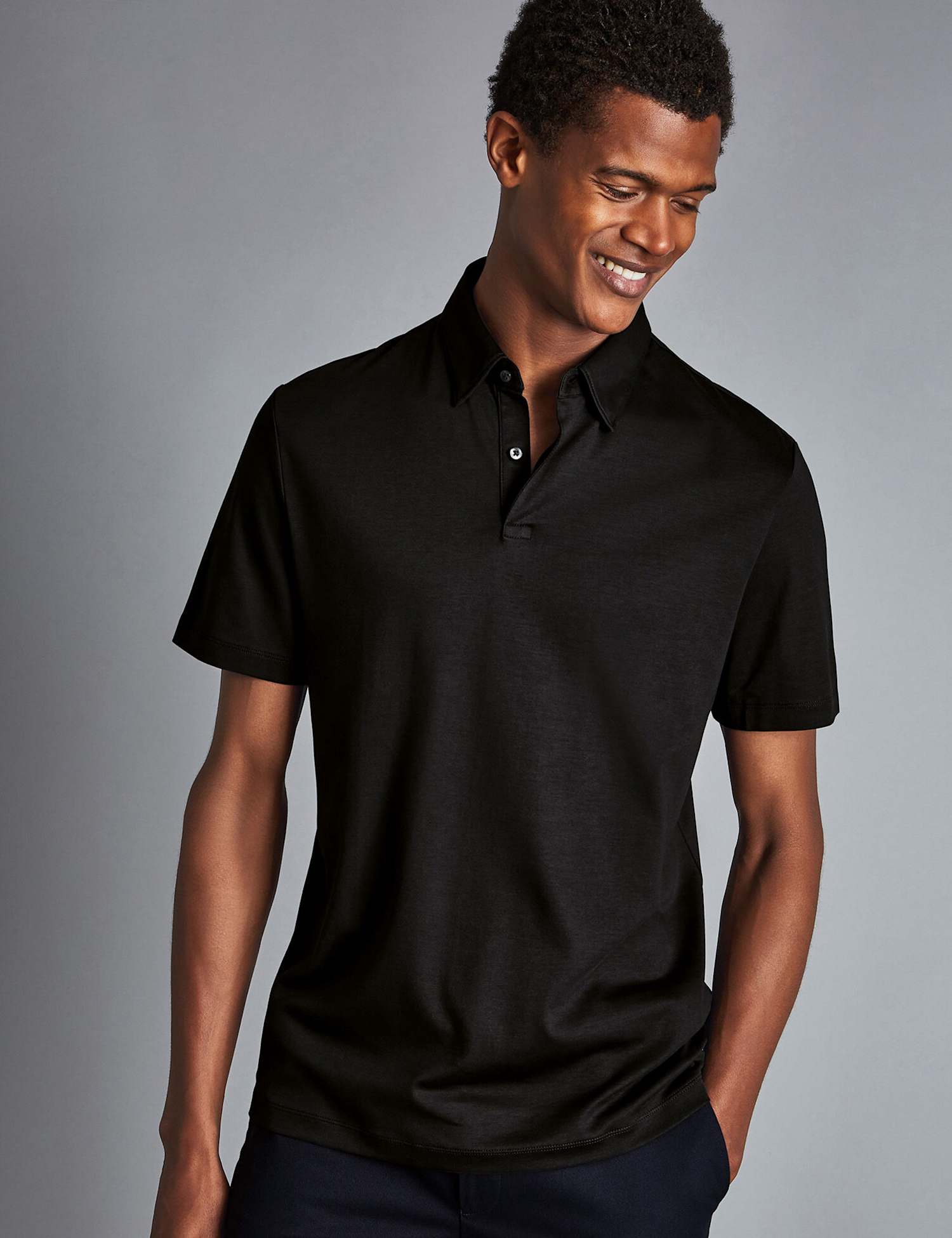 Charles Tyrwhitt Pure Cotton Jersey Polo Shirt Black