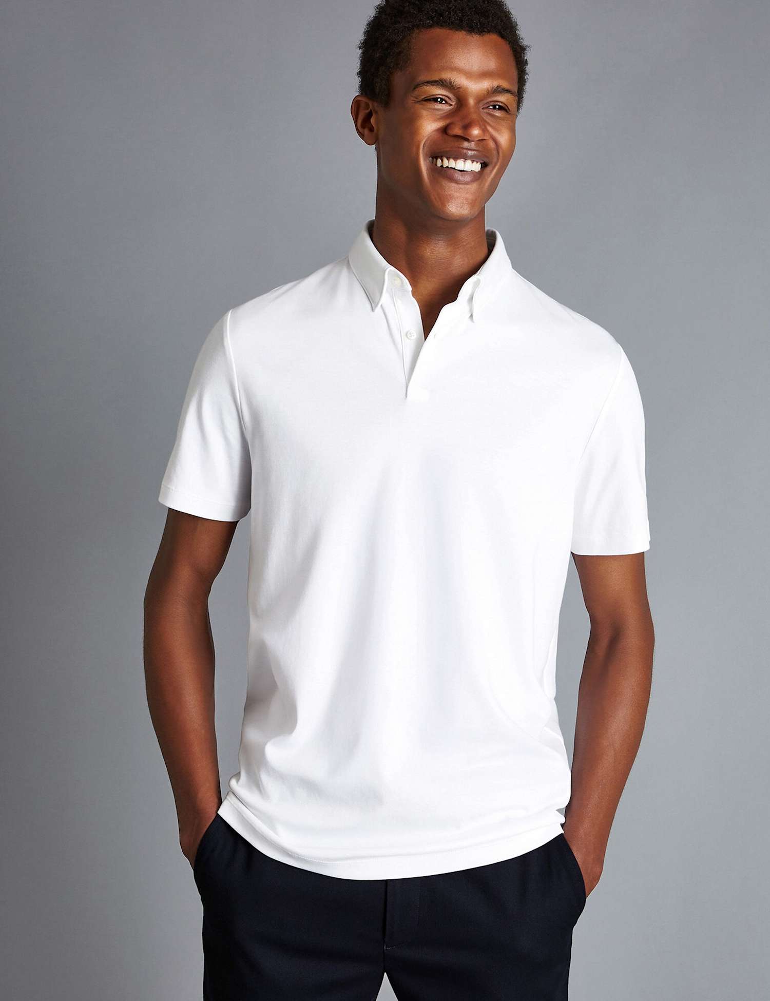 Charles Tyrwhitt Pure Cotton Jersey Polo Shirt White
