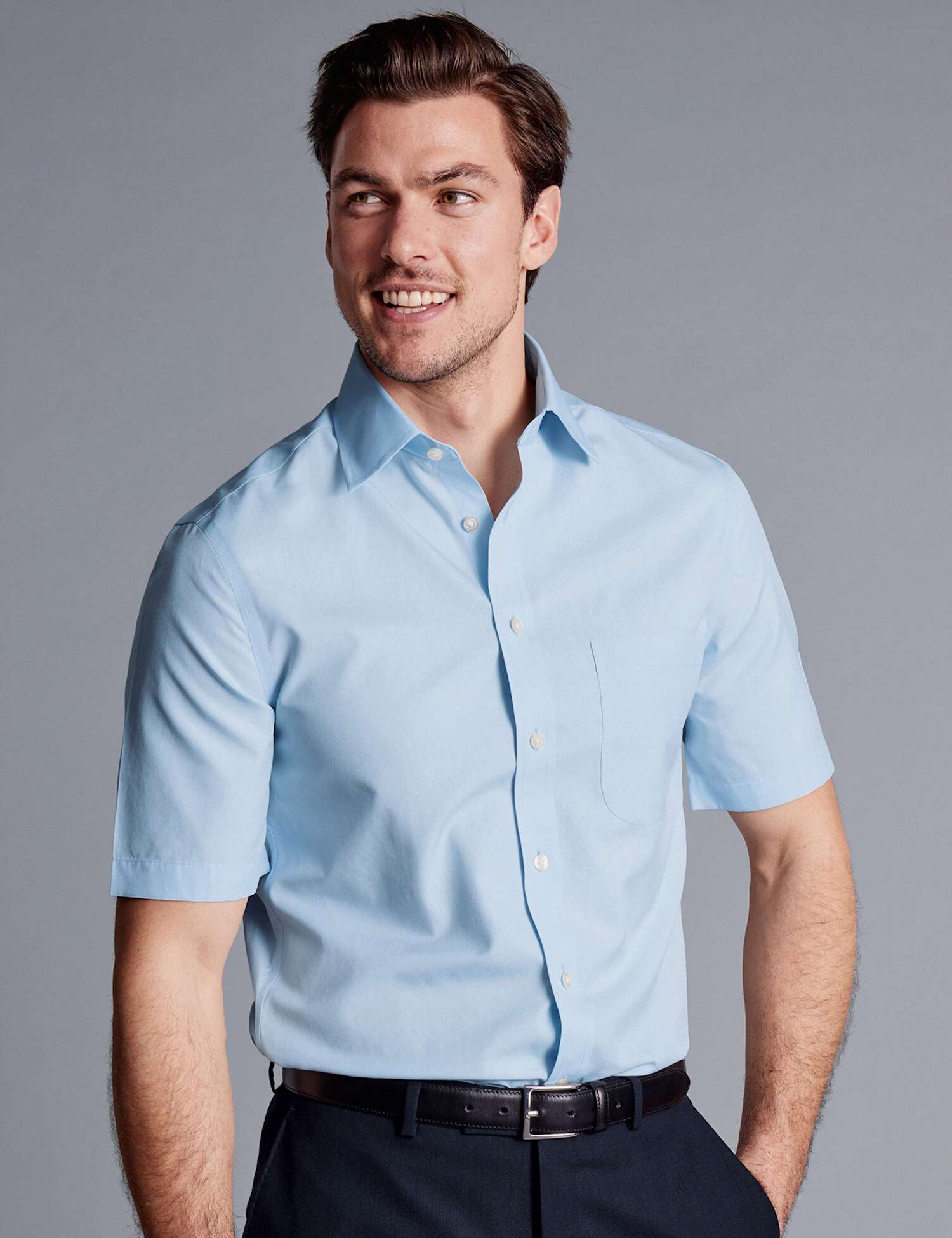 Charles Tyrwhitt Slim Fit Non Iron Pure Cotton Shirt Blue