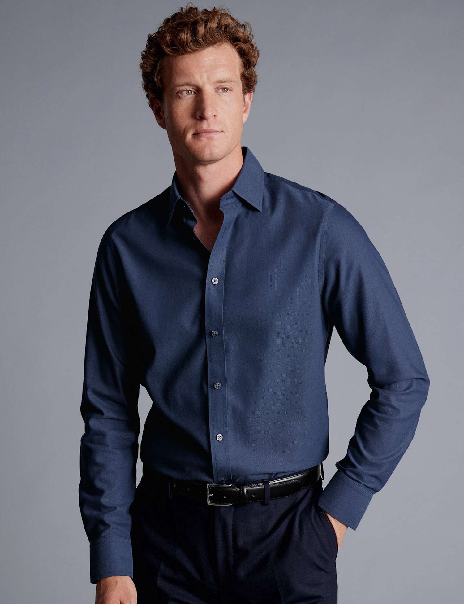 Charles Tyrwhitt Slim Fit Non Iron Pure Cotton Oxford Shirt Blue