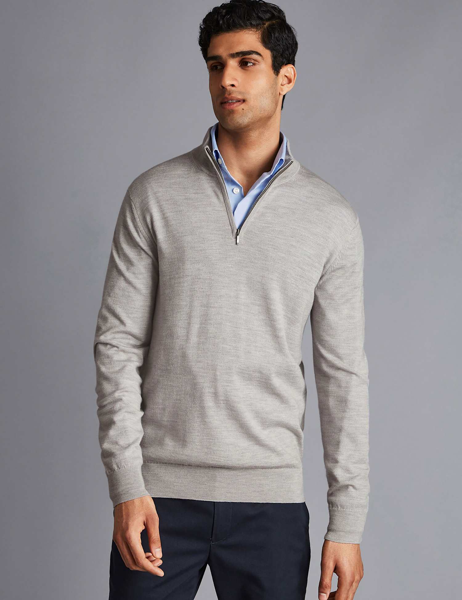 Charles Tyrwhitt Pure Merino Wool Half Zip Jumper Grey