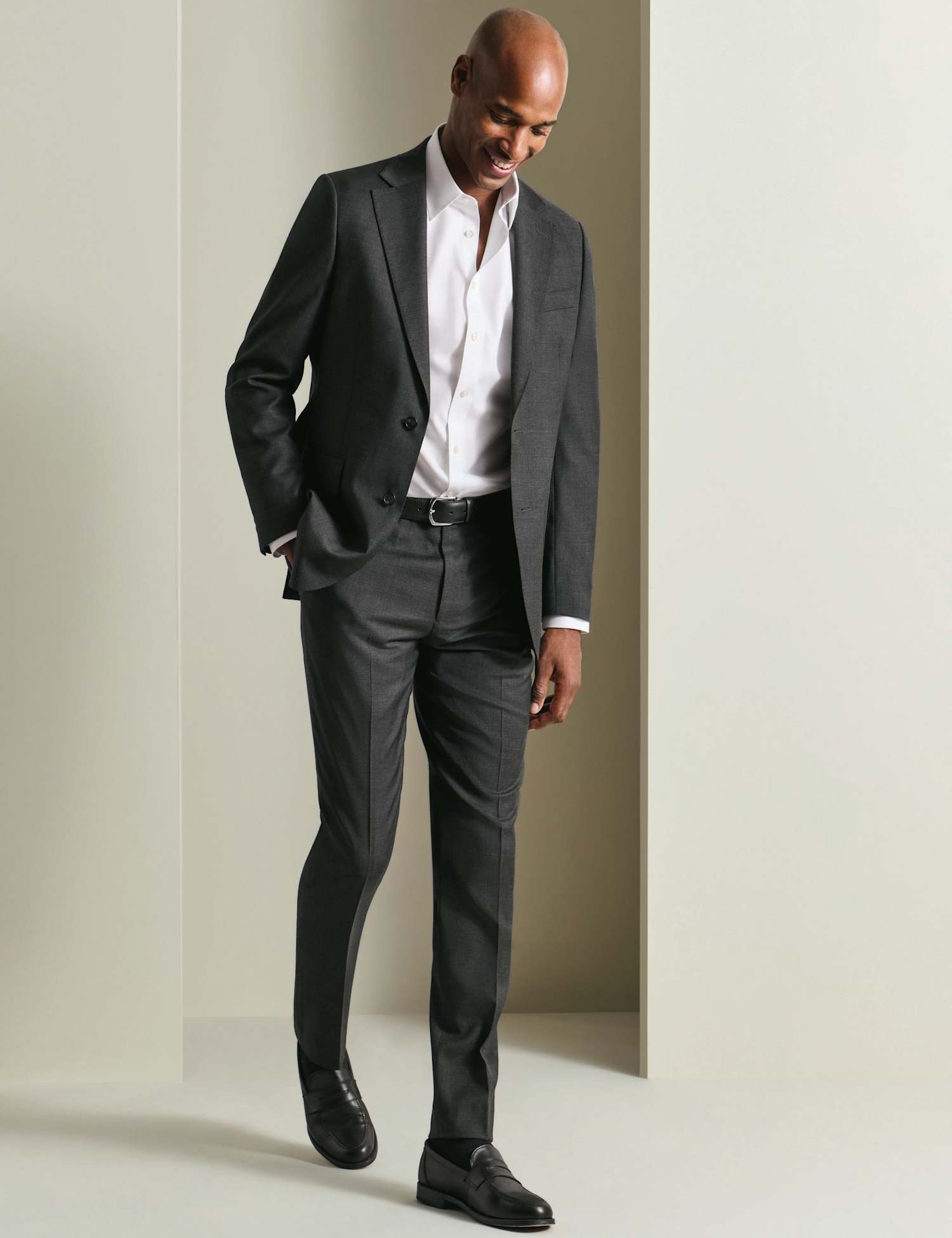Charles Tyrwhitt Slim Fit Pure Wool Twill Suit Jacket Dark Grey