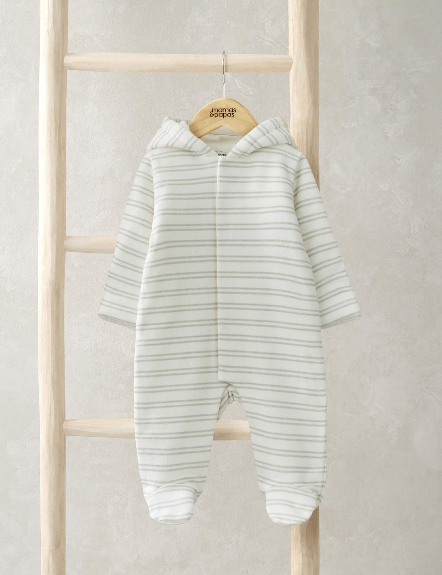 Mamas & Papas Cotton Rich Hooded Double Stripe Pramsuit (0-12 Mths) Blue Mix