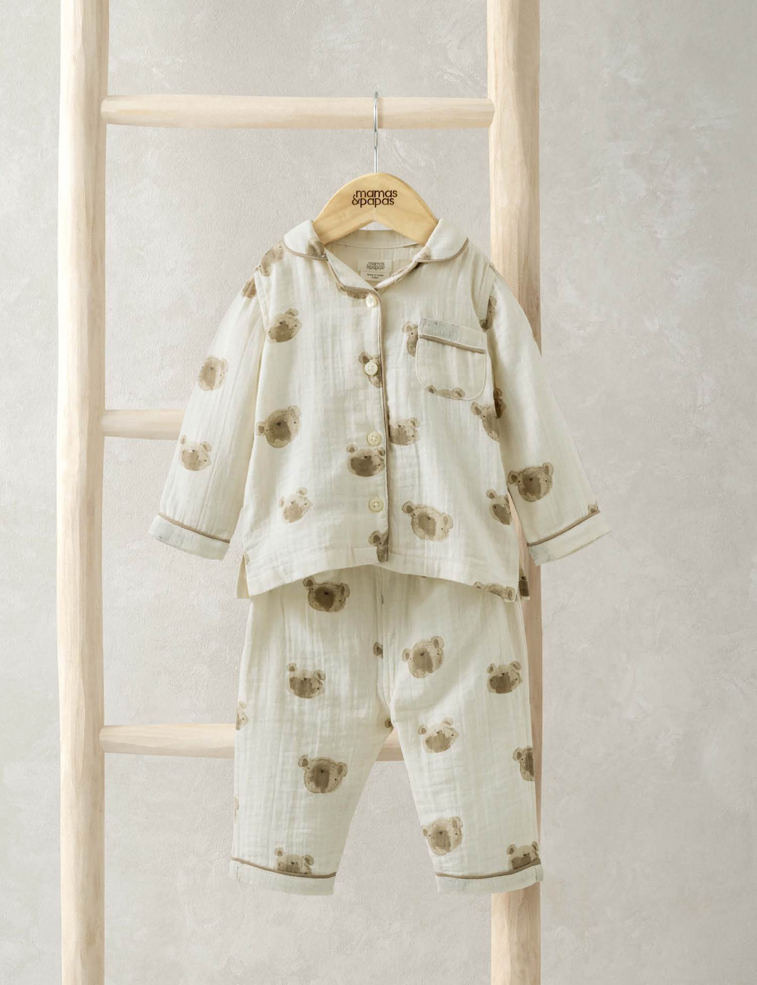 Mamas & Papas Pure Cotton Bear Pyjamas (3-36 Mths) Brown Mix