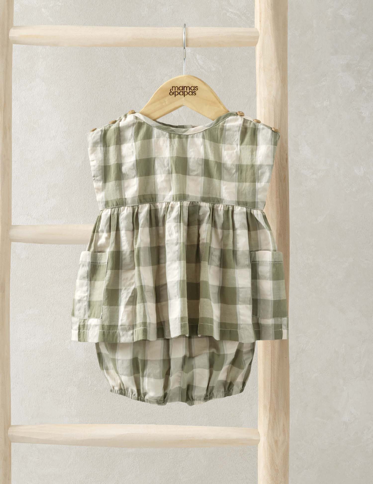 Mamas & Papas Pure Cotton Gingham Dress and Bloomers (0 Mths-3 Yrs) Green Mix