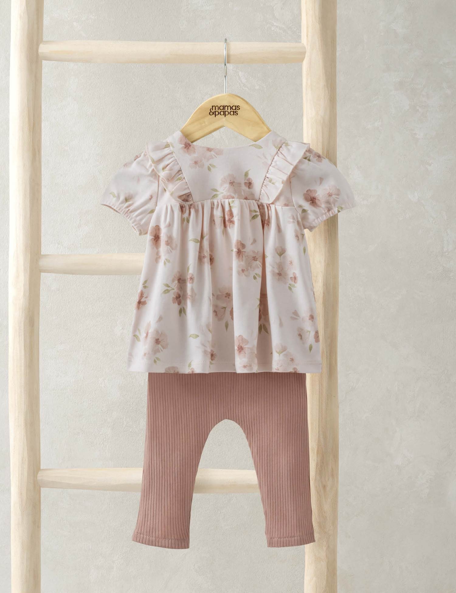 Mamas & Papas 2pc Cotton Rich Floral Top & Bottom Outfit (0-12 Mths) Pink Mix