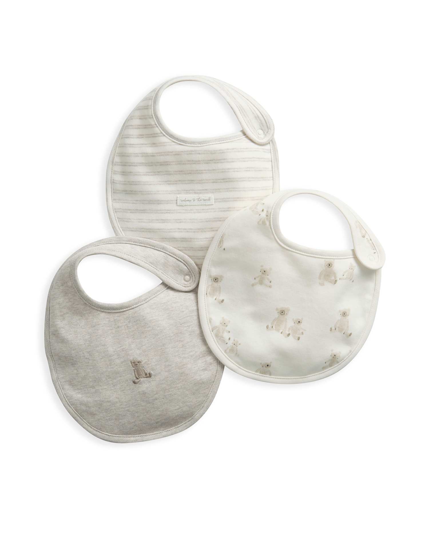 Mamas & Papas Teddy Bear Bib Set 3 Pack Brown