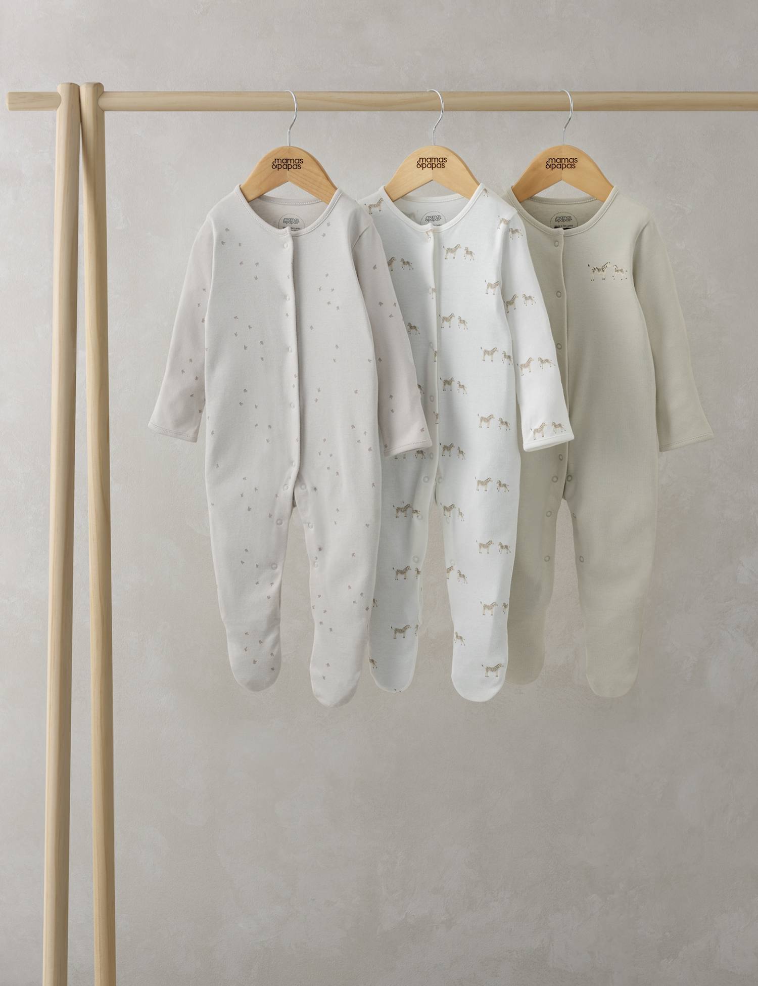 Mamas & Papas 3 Pack Pure Cotton Animal Sleepsuits (0-24 Mths) Brown